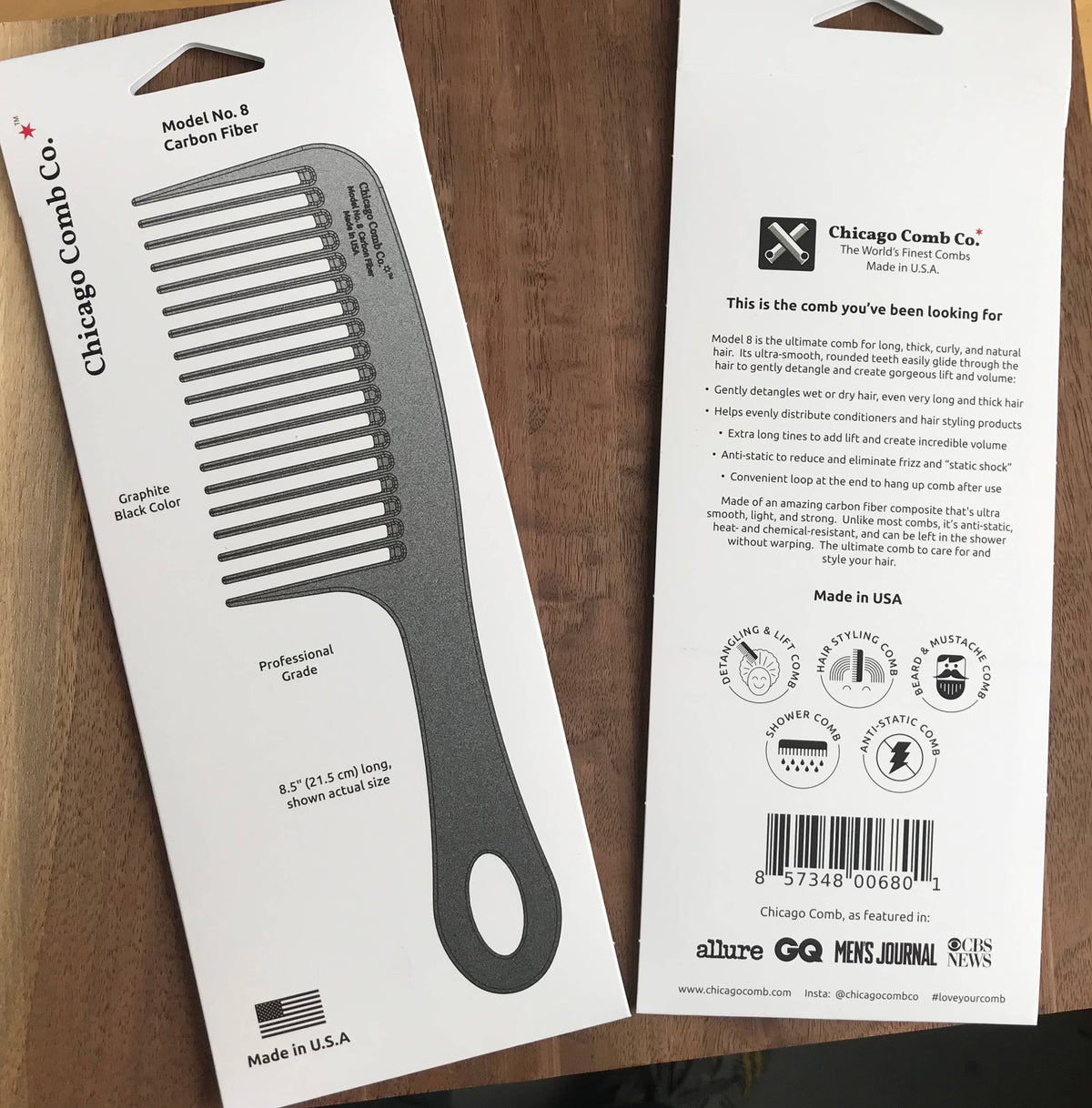 Chicago Comb Co. - Model No. 8 Carbon Fiber Comb