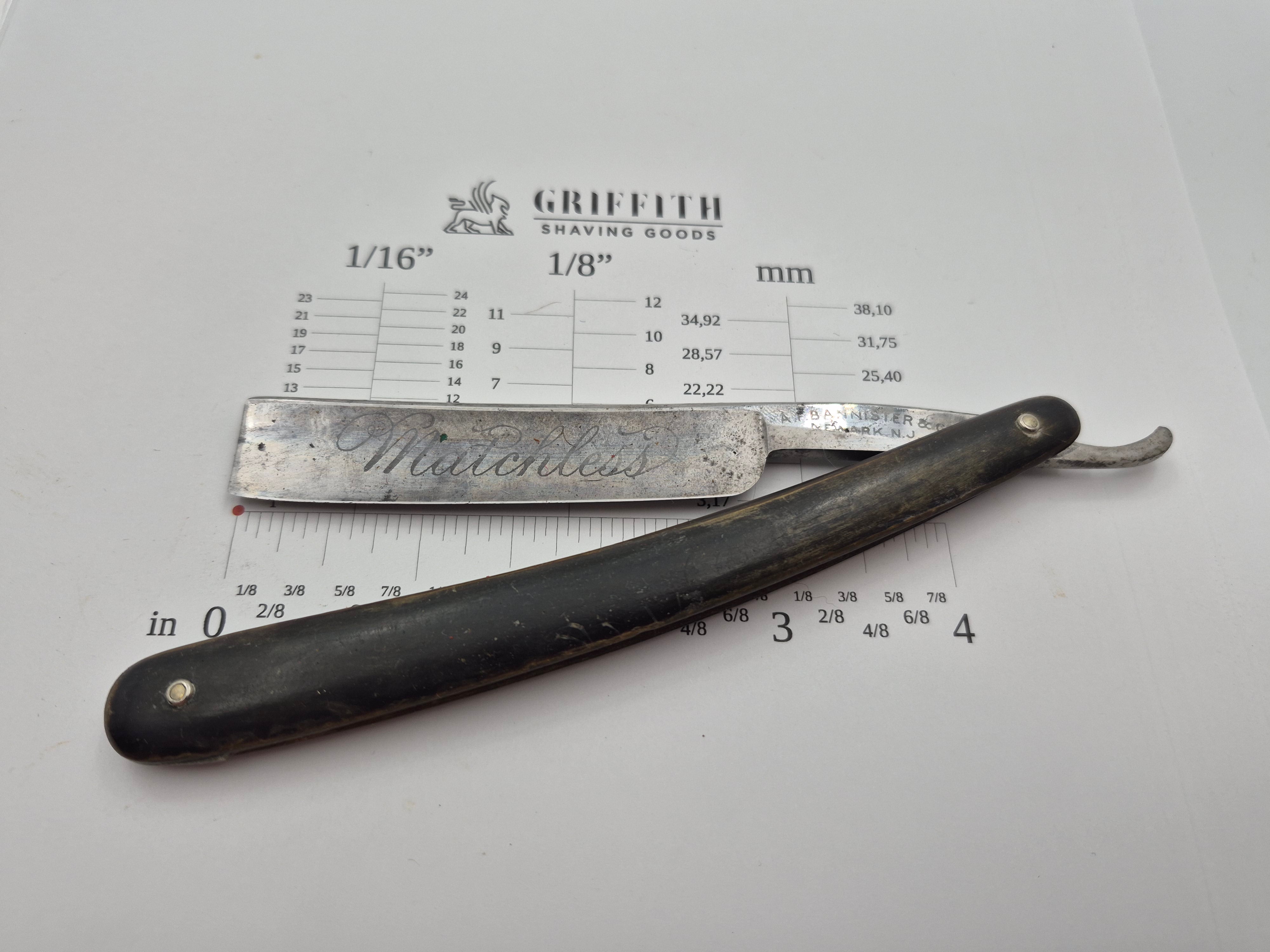 Vintage Bannister "Matchless" Etched American Razor for Restoration