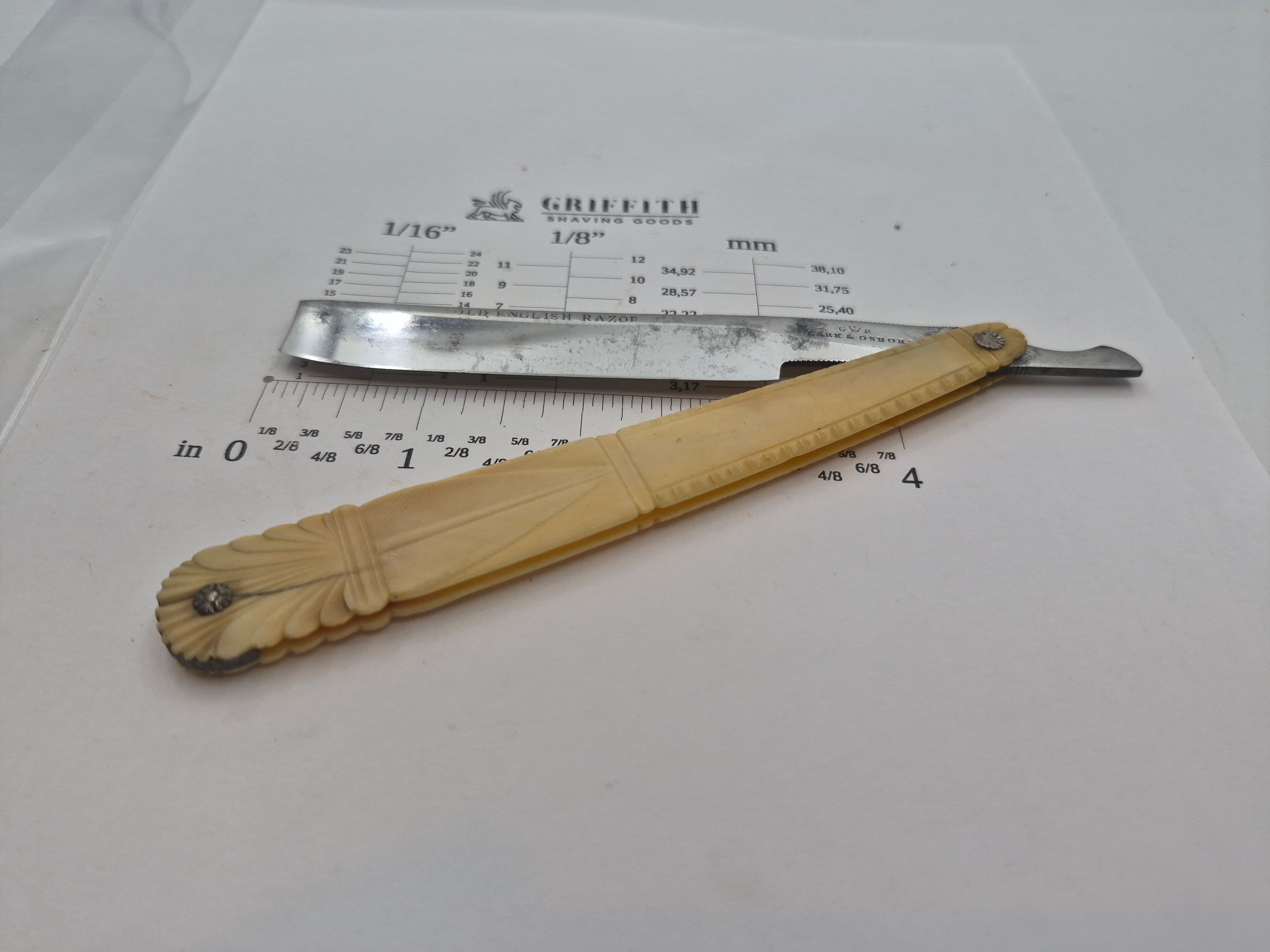 Vintage Clark & Osborn Carved Bone Scales Sheffield Razor for Restoration
