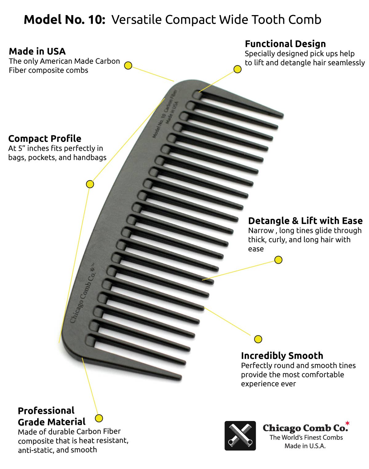 Chicago Comb Co. - Model No. 10 Carbon Fiber Comb