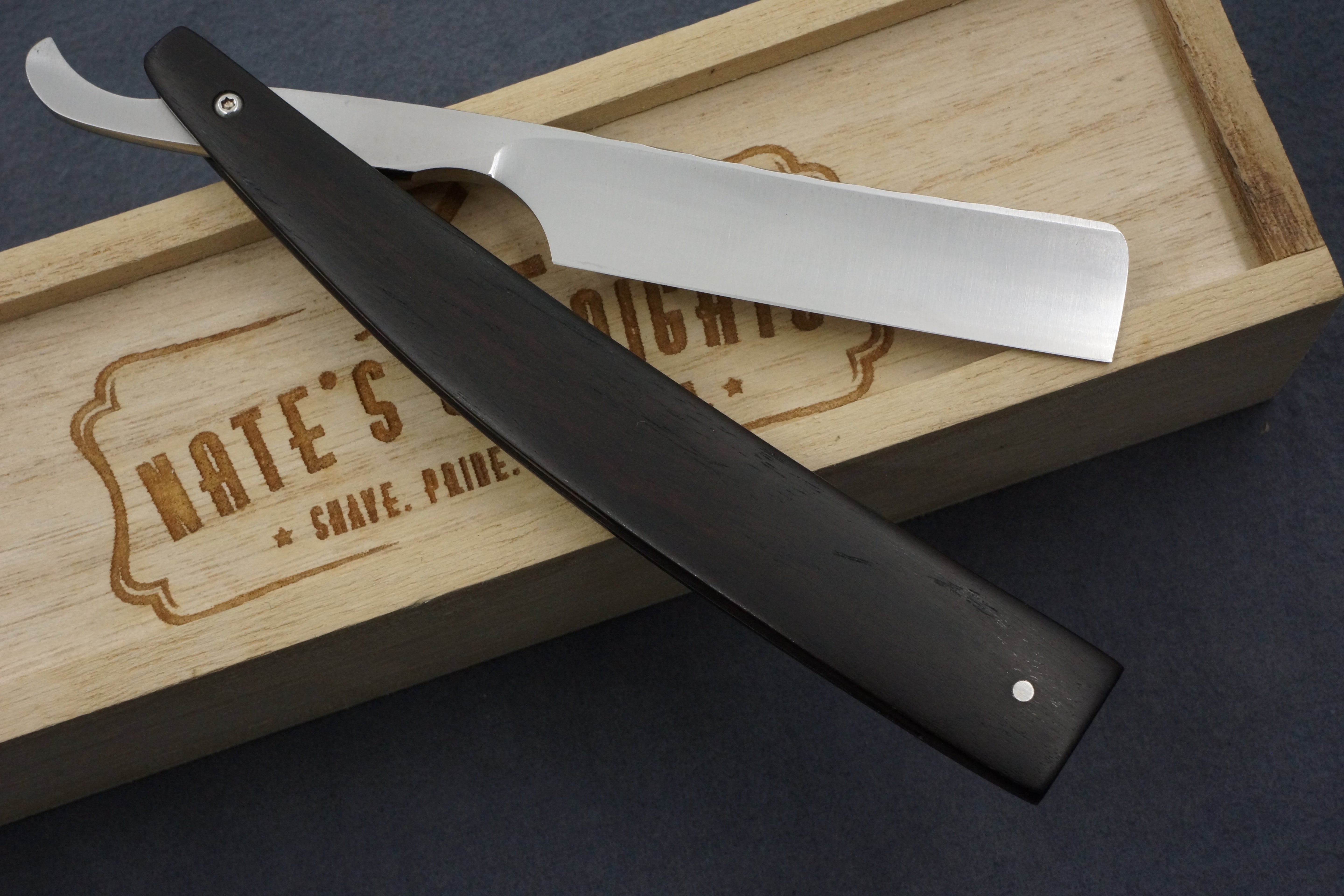 Nate's Straights 11/16 Quarter Hollow Blade with Ebony Scales - Preowned Custom Straight Razor - Shave Ready