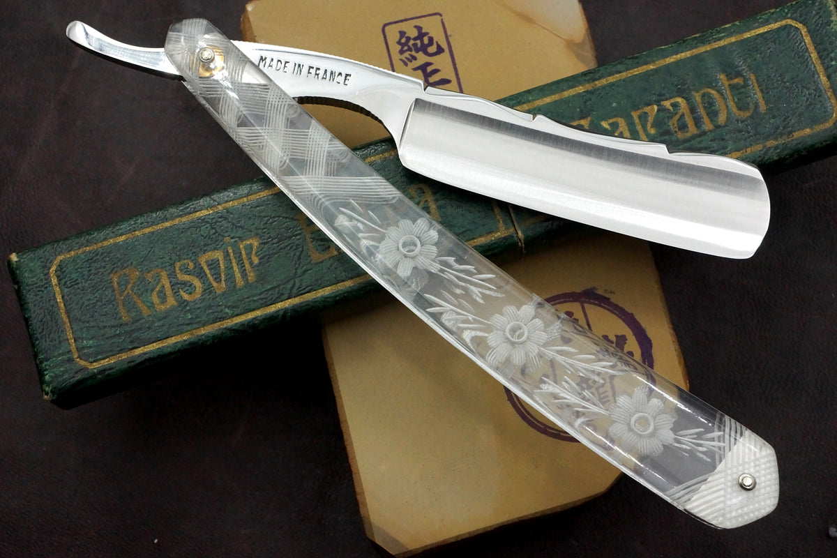A. Vedel - Excellent ++ 6/8 Full Hollow Blade Rare Engraved Scales - Vintage French Straight Razor - Shave Ready