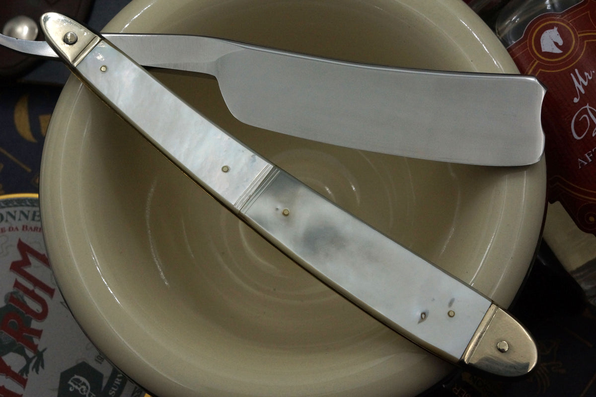 Wade & Butcher "American Razor" 7/8 - Patriotic Eagle Etch Fully Restored Mother of Pearl Scaled Sheffield Straight Razor - Shave Ready