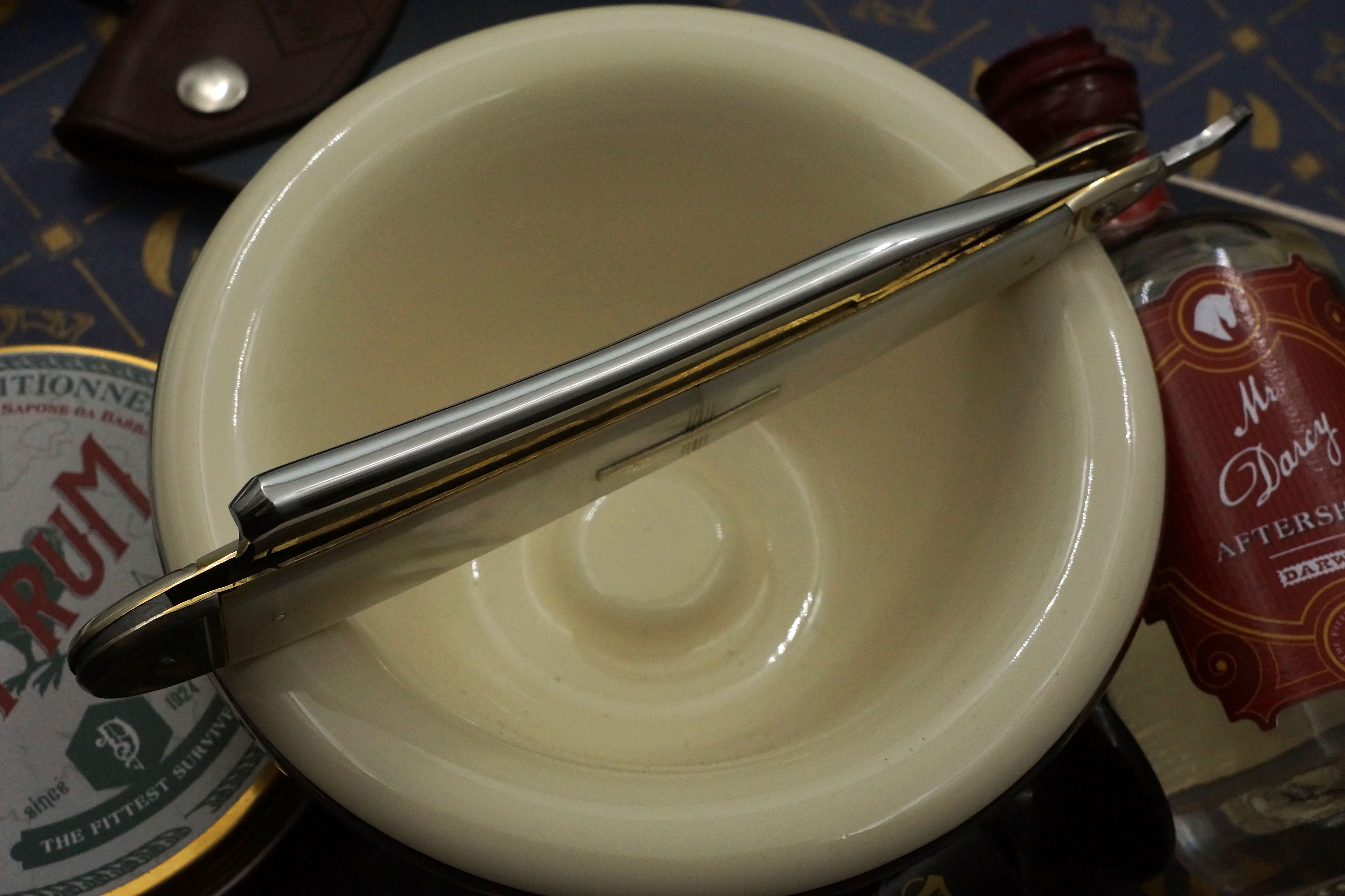 Wade & Butcher "American Razor" 7/8 - Patriotic Eagle Etch Fully Restored Mother of Pearl Scaled Sheffield Straight Razor - Shave Ready