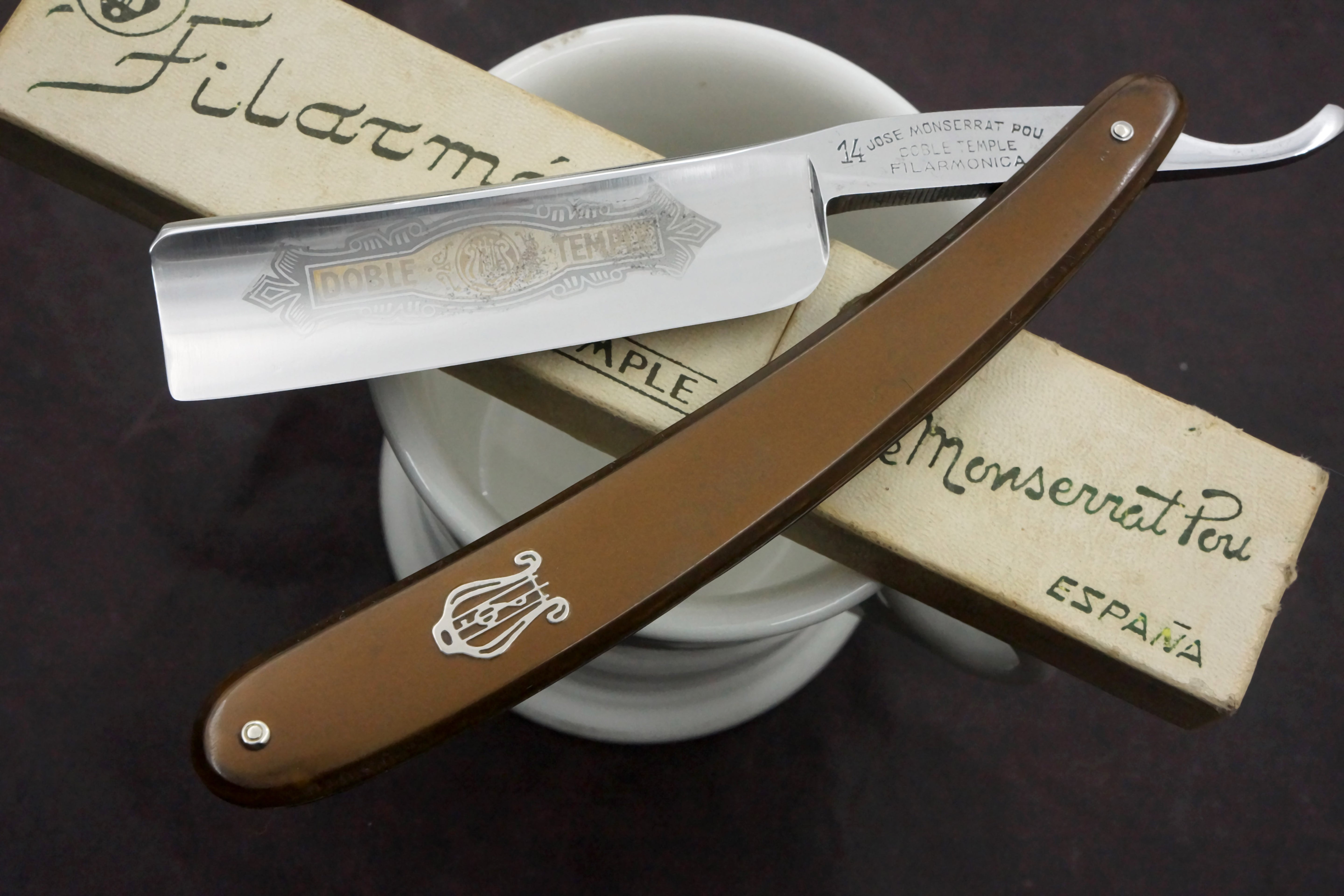 Filarmonica JMP 2nd Gen Doble Temple No. 14 15/16" Full Hollow Blade - Excellent Vintage Spanish Straight Razor - Shave Ready