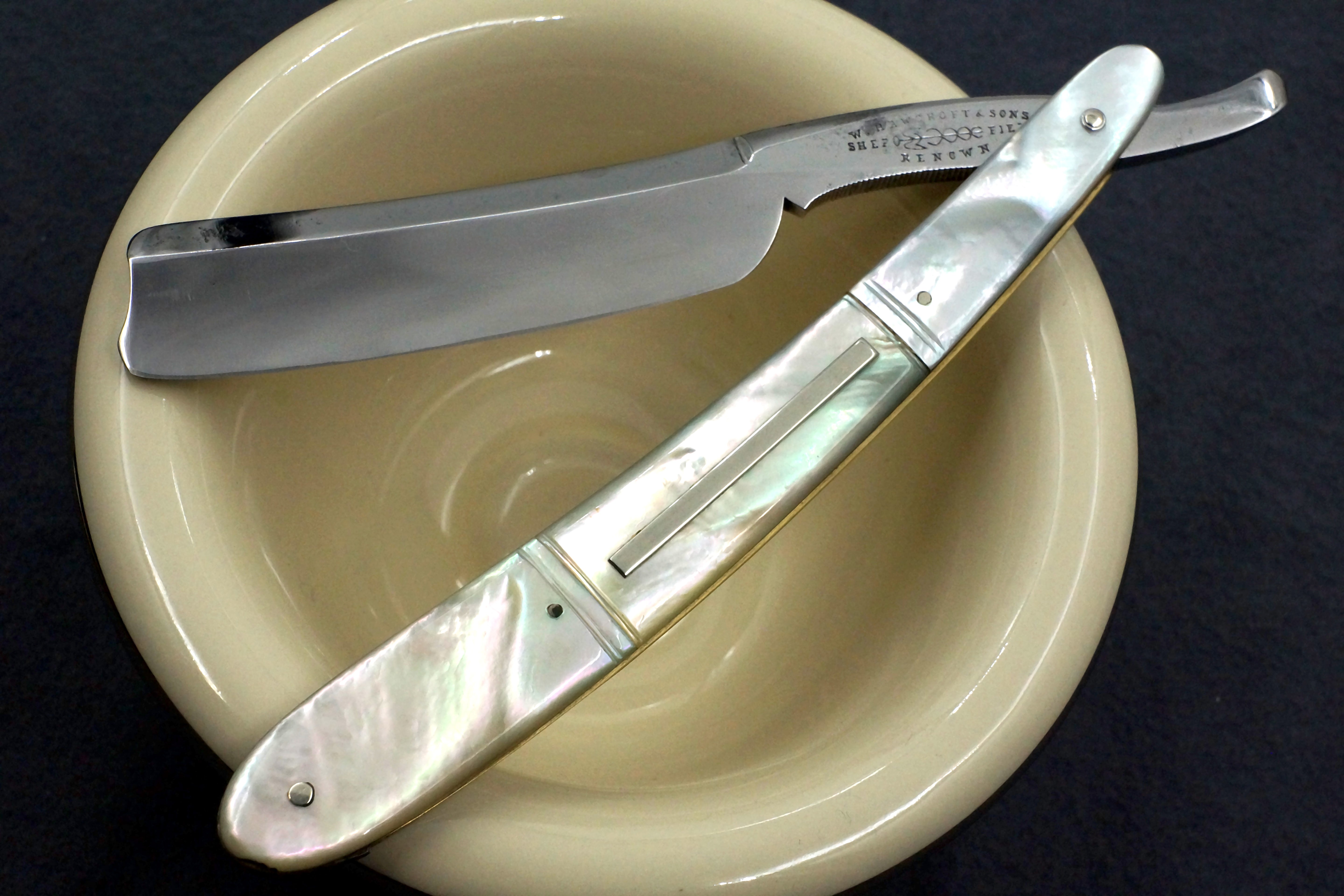 Hawcroft & Sons 6/8 - Fancy Grind Fully Restored Mother of Pearl Scaled Sheffield Straight Razor - Shave Ready