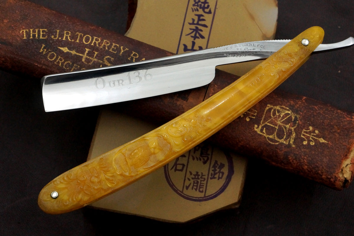 J.R. Torrey "Our 136" 11/16 Full Hollow with Molded Fancy Scales Vintage USA Straight Razor - Shave Ready