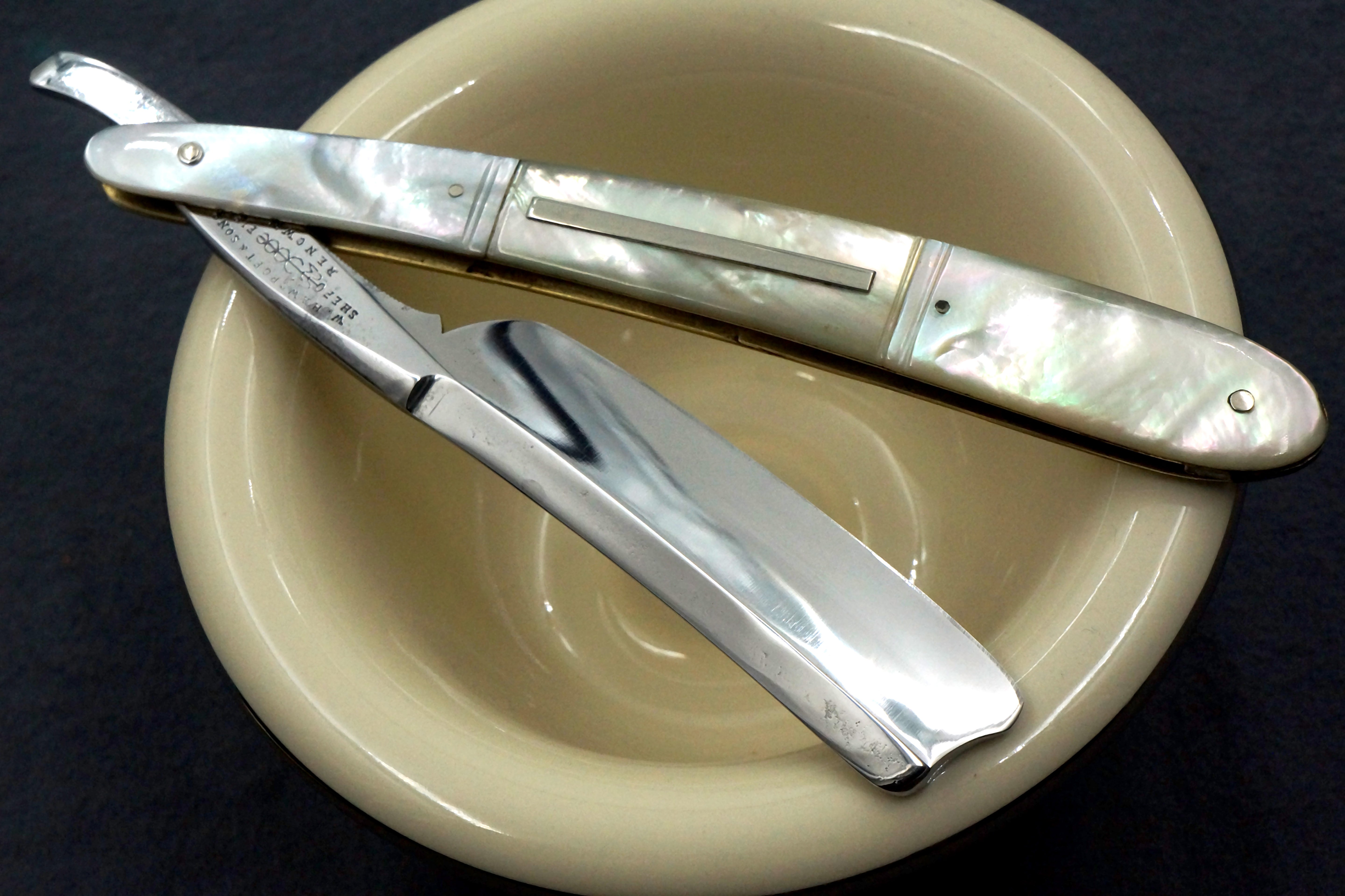 Hawcroft & Sons 6/8 - Fancy Grind Fully Restored Mother of Pearl Scaled Sheffield Straight Razor - Shave Ready