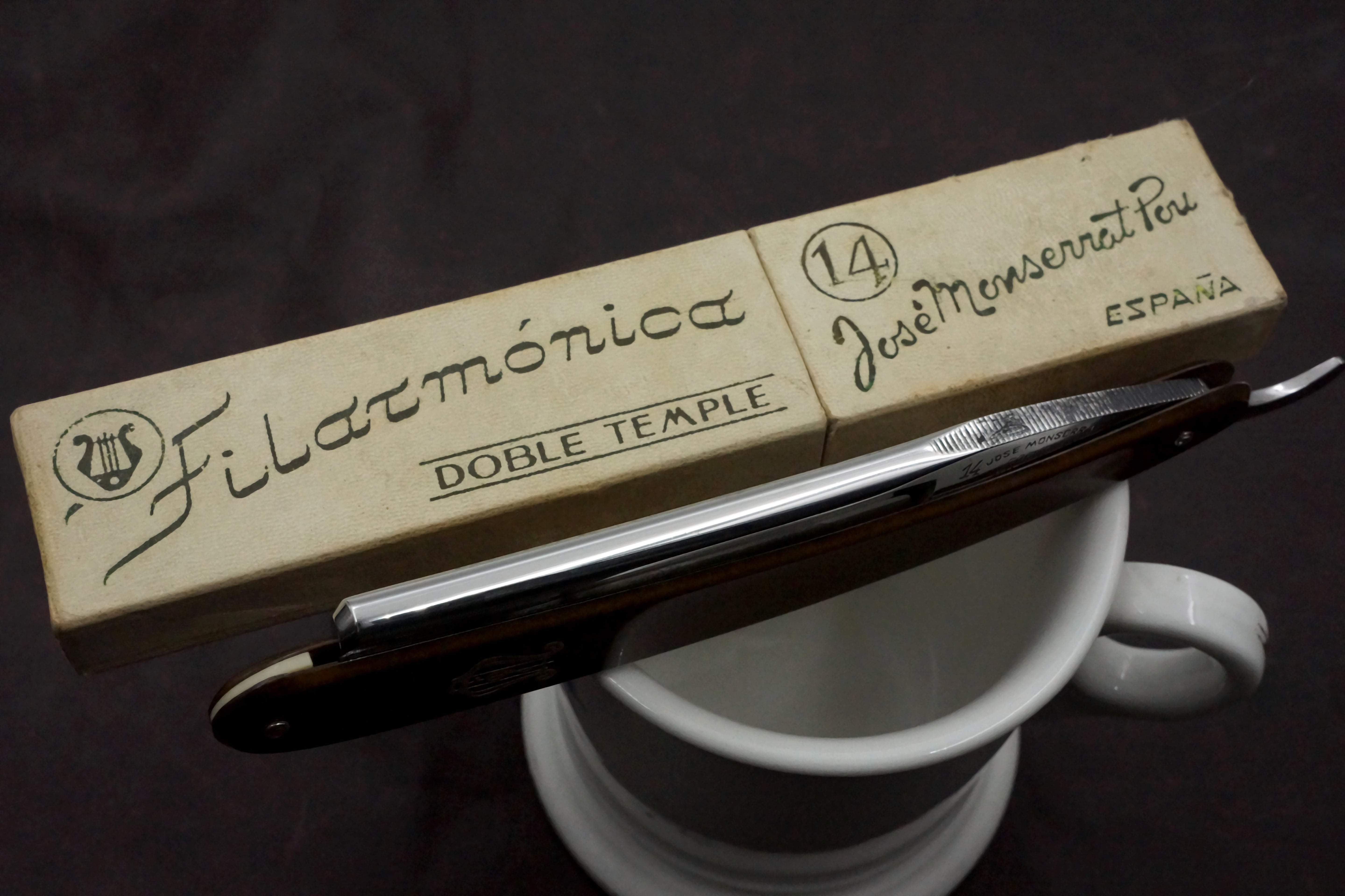 Filarmonica JMP 2nd Gen Doble Temple No. 14 15/16" Full Hollow Blade - Excellent Vintage Spanish Straight Razor - Shave Ready