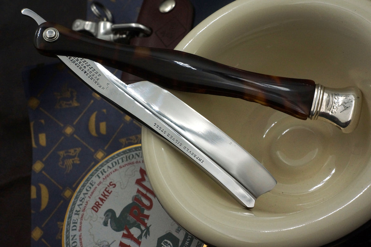 Marshes & Shepherd - Rare Rattler Grind with French Tortoiseshell Scales - 6/8 Vintage Sheffield Straight Razor - Shave Ready