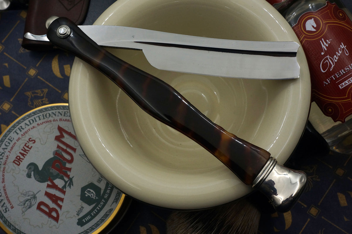 Marshes & Shepherd - Rare Rattler Grind with French Tortoiseshell Scales - 6/8 Vintage Sheffield Straight Razor - Shave Ready