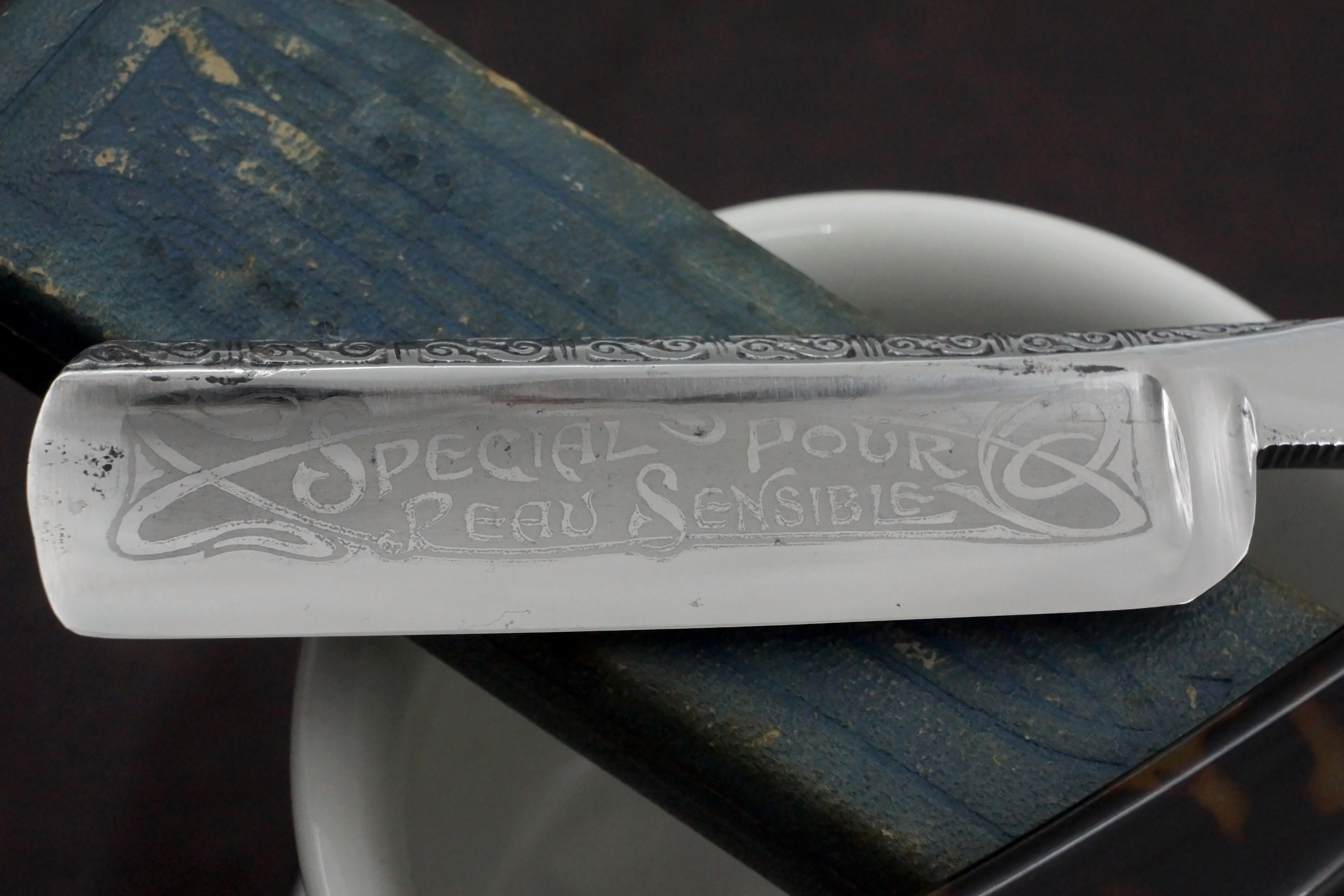 E.B. Garanti Full Hollow 13/16 Etched Blade - Excellent Restored Vintage French Straight Razor - Shave Ready