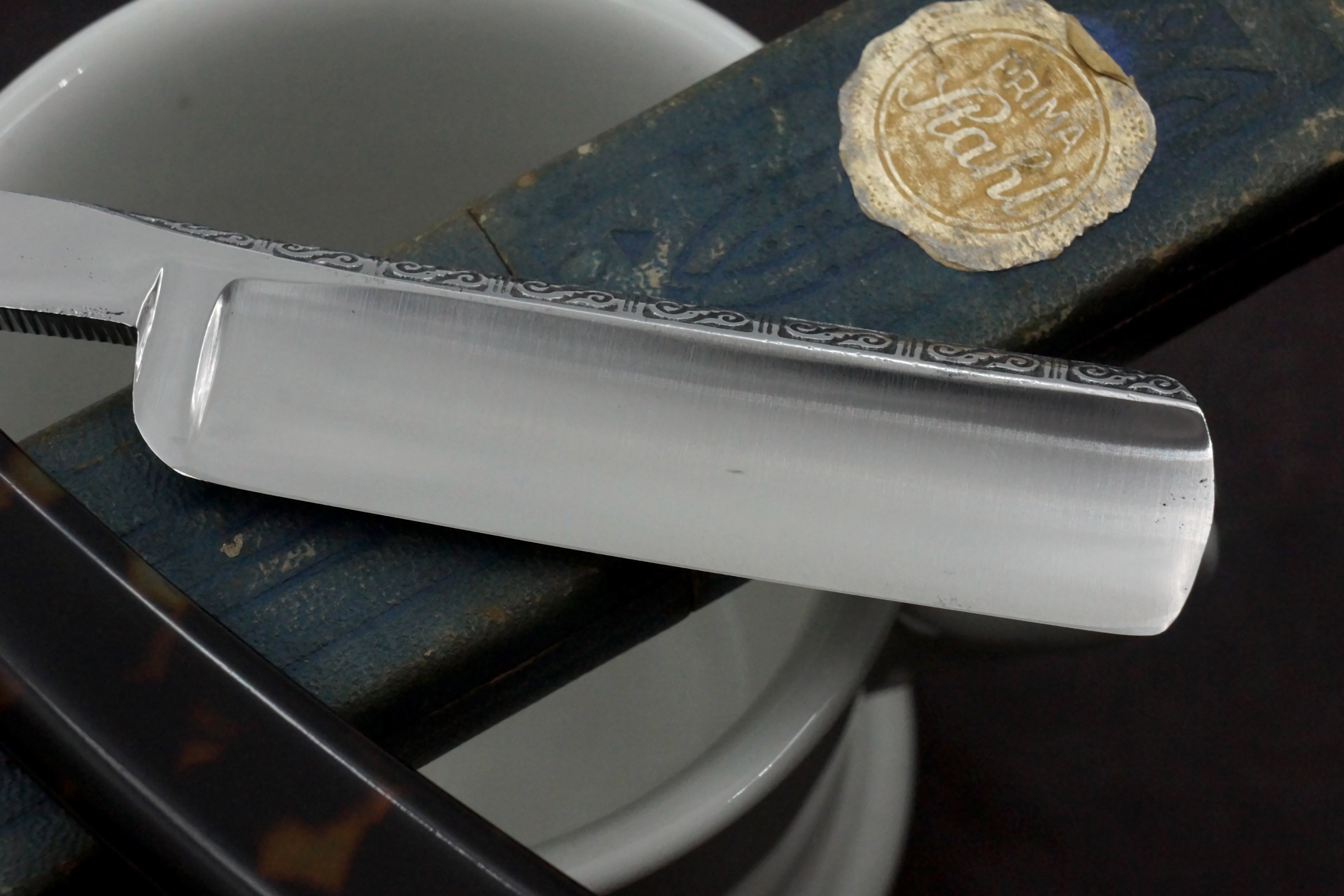 E.B. Garanti Full Hollow 13/16 Etched Blade - Excellent Restored Vintage French Straight Razor - Shave Ready