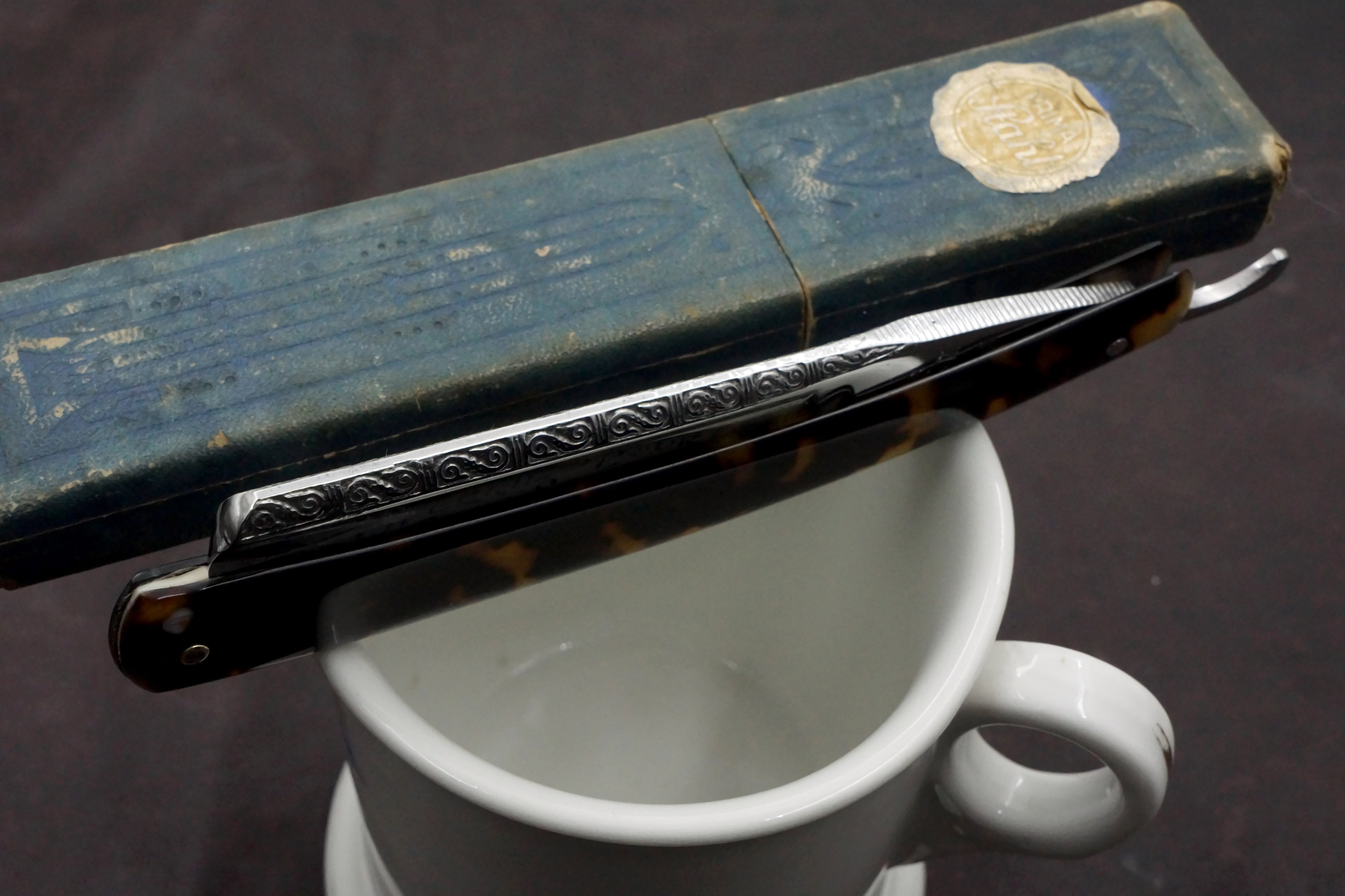 E.B. Garanti Full Hollow 13/16 Etched Blade - Excellent Restored Vintage French Straight Razor - Shave Ready