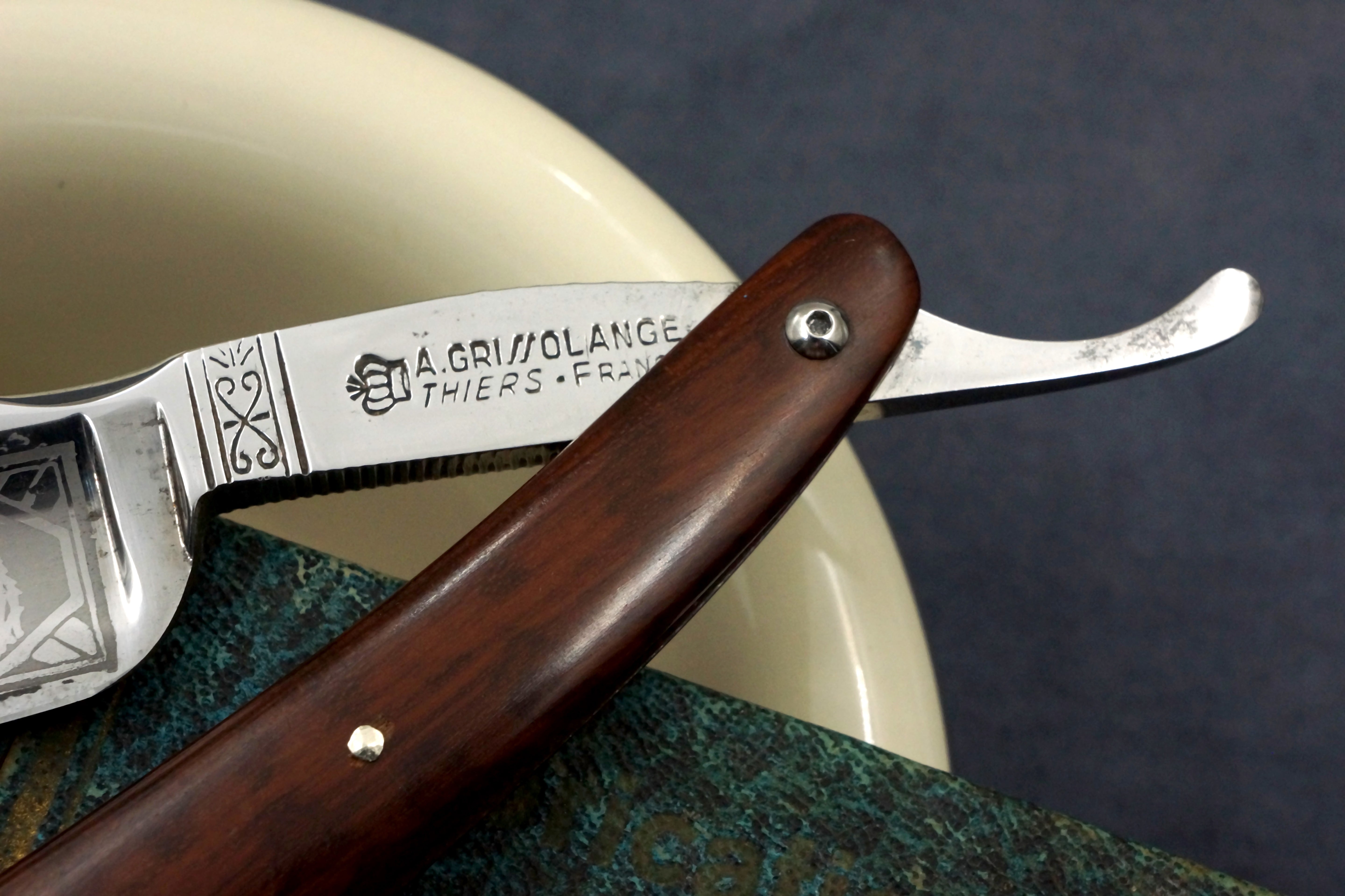 A. Grissolange "Razoluxe" Full Hollow - 13/16 Fancy Vintage French Straight Razor - Shave Ready