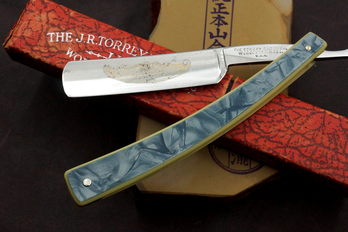 J.R. Torrey "No. 900" 11/16 Full Hollow with Fancy Scales Vintage USA Straight Razor - Shave Ready