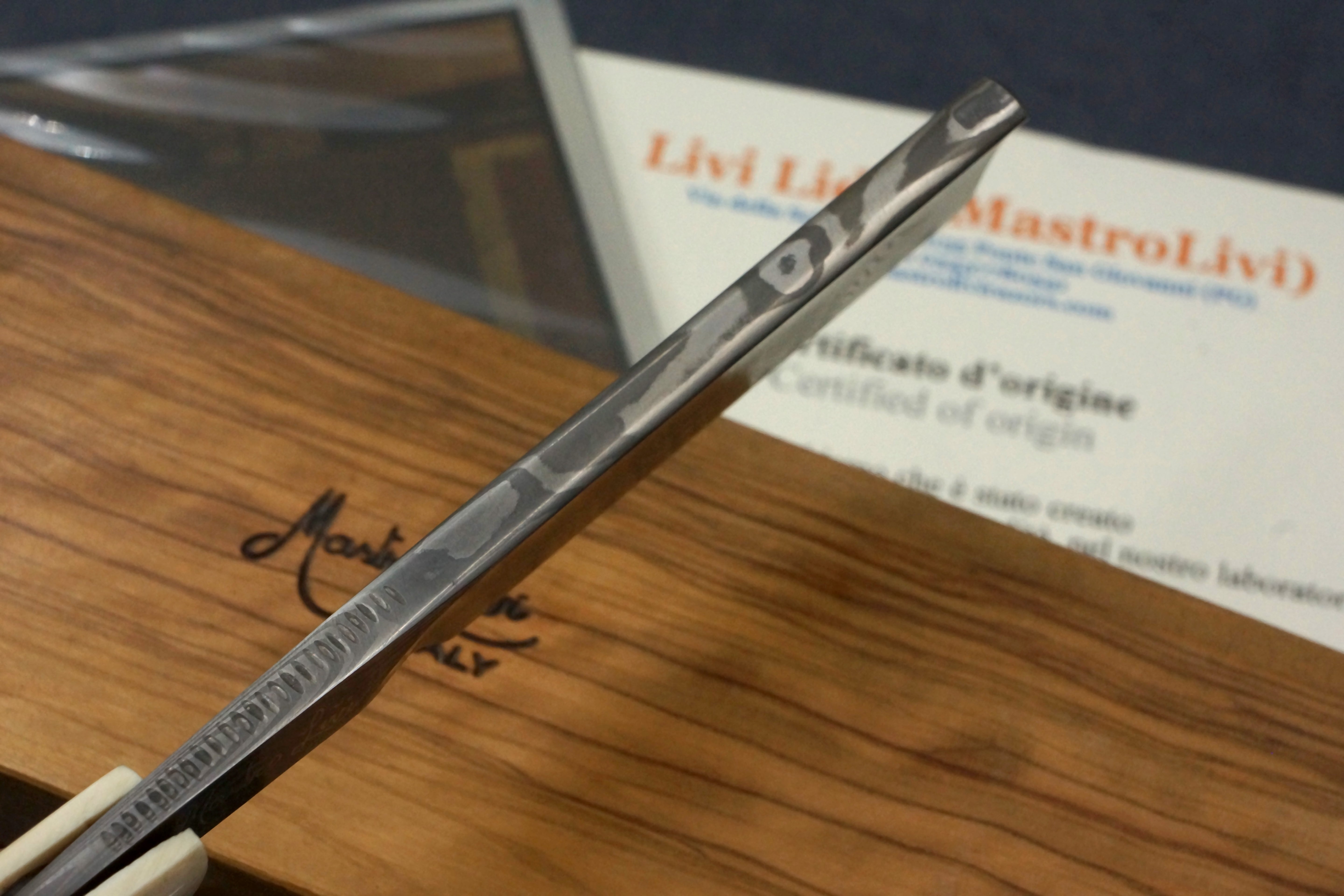 Mastro Livi Damscus 13/16 with Mammoth Ivory Scales - Preowned Custom Straight Razor - Shave Ready