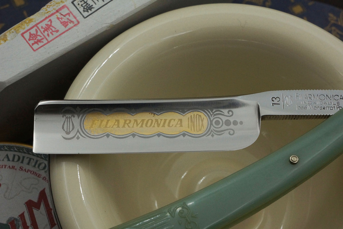 Filarmonica Inox Edelstahl JMP Nr. 13 6/8 Vollhohlklinge - Nahezu makelloses spanisches Vintage-Rasiermesser - Rasurbereit