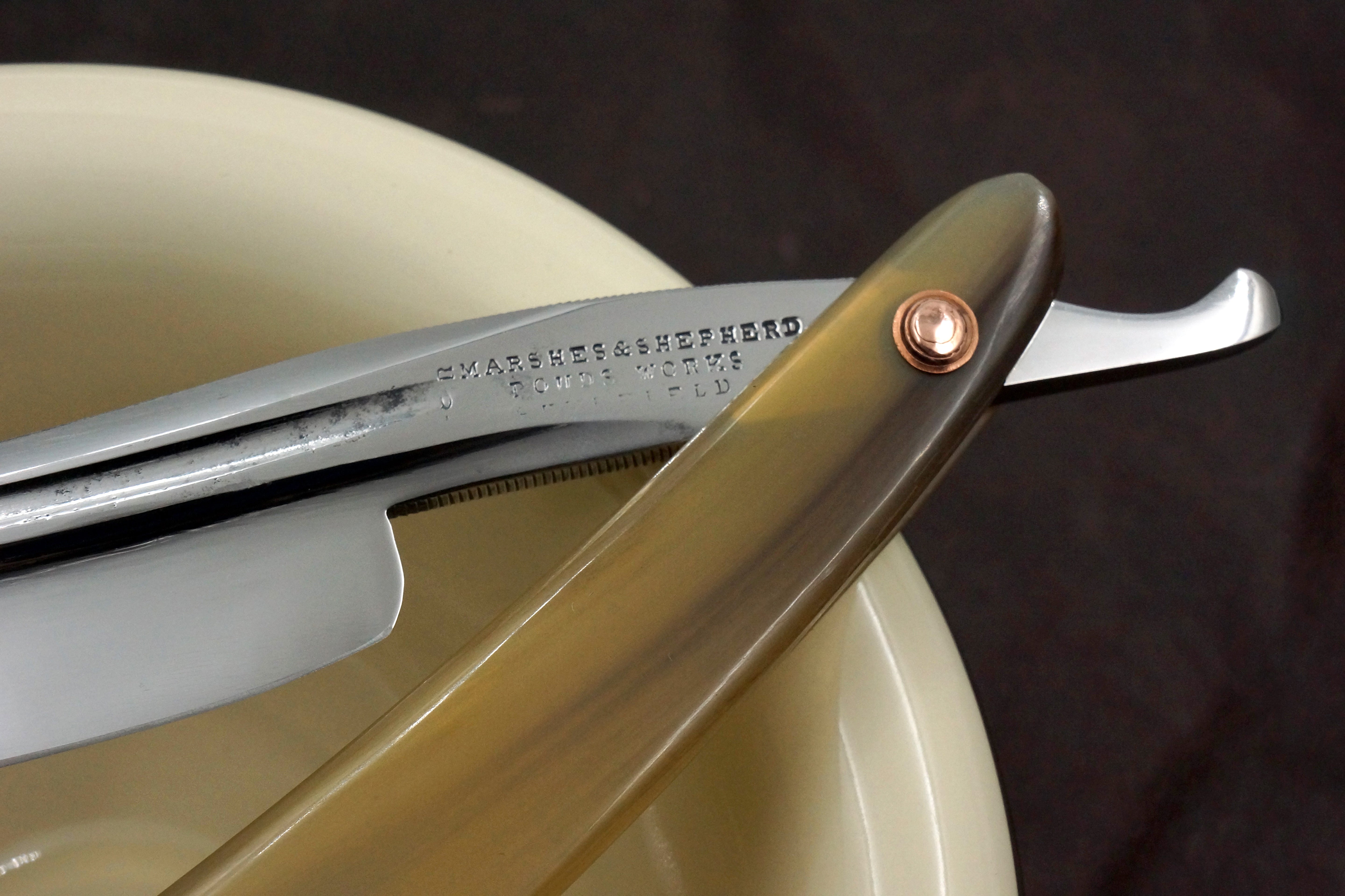 Marshes & Shepherd - Rare Tapered Double Concave Grind 13/16 Vintage Sheffield Straight Razor with Original Scales - Shave Ready