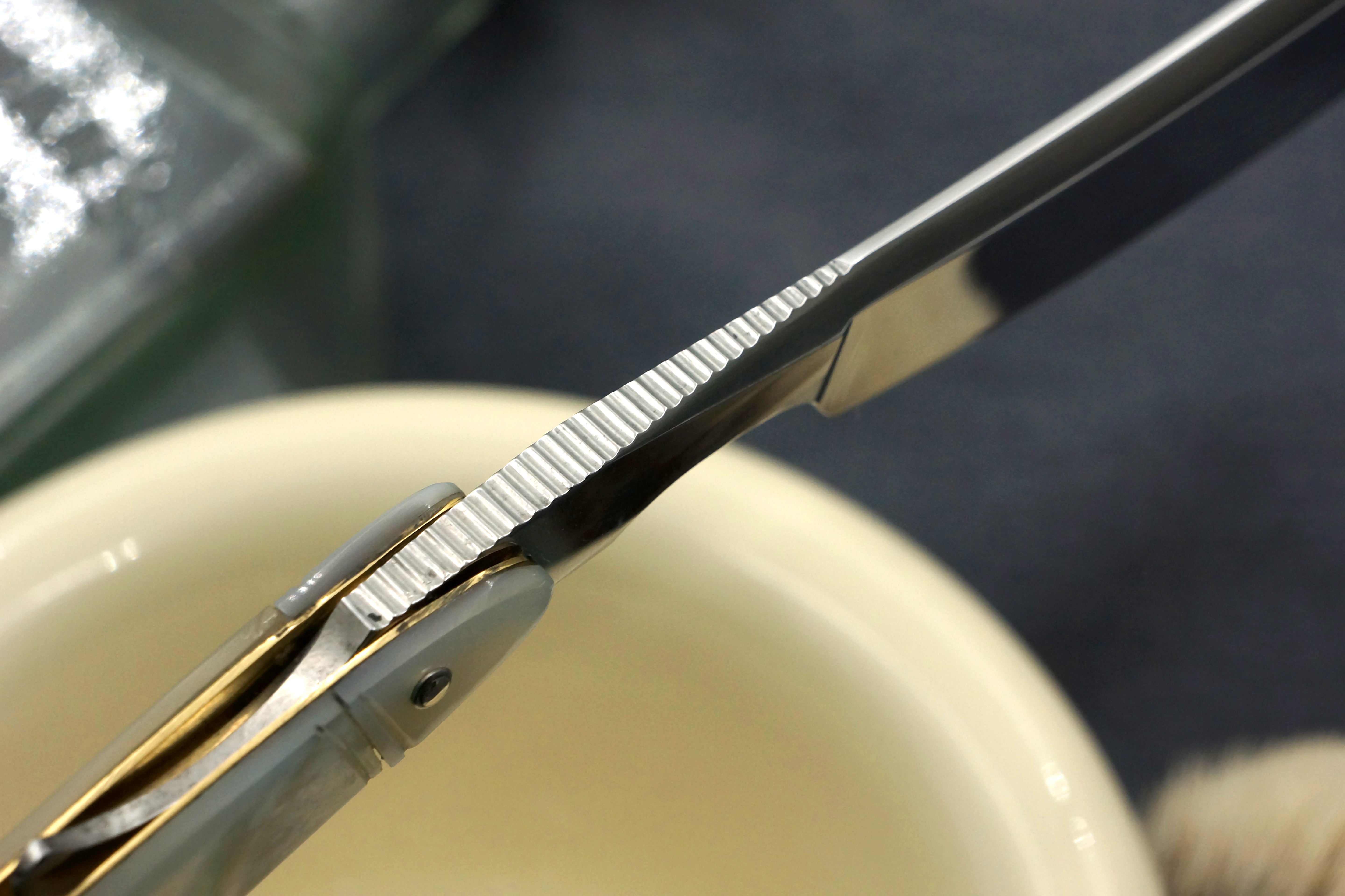 Robert Baxter & Co. 6/8 - Fancy Grind Fully Restored Carved Mother of Pearl Scaled Sheffield Straight Razor - Shave Ready