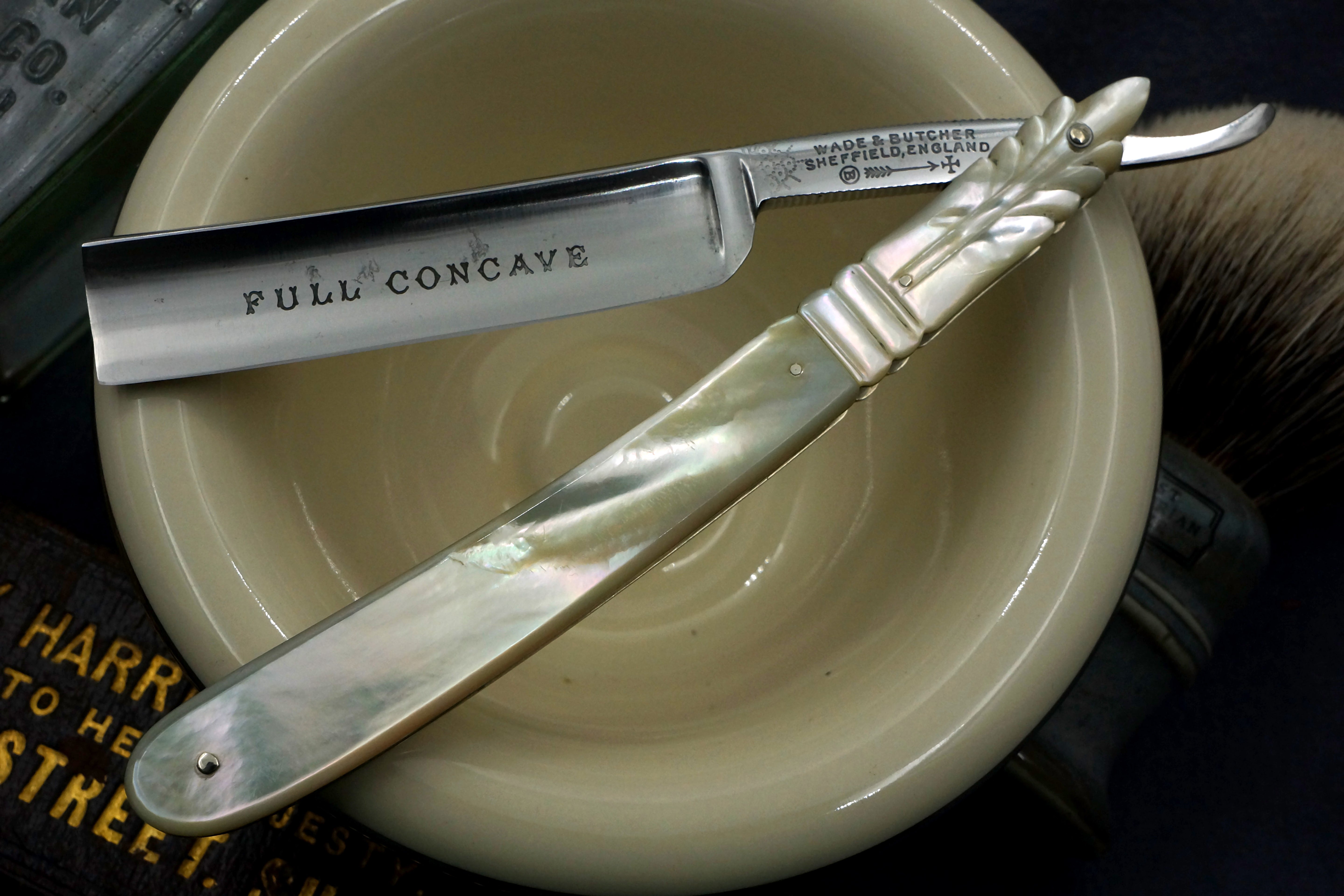 Wade & Butcher - Stunning 11/16 Blade Carved Mother of Pearl Scaled - Vintage Sheffield Straight Razor - Shave Ready