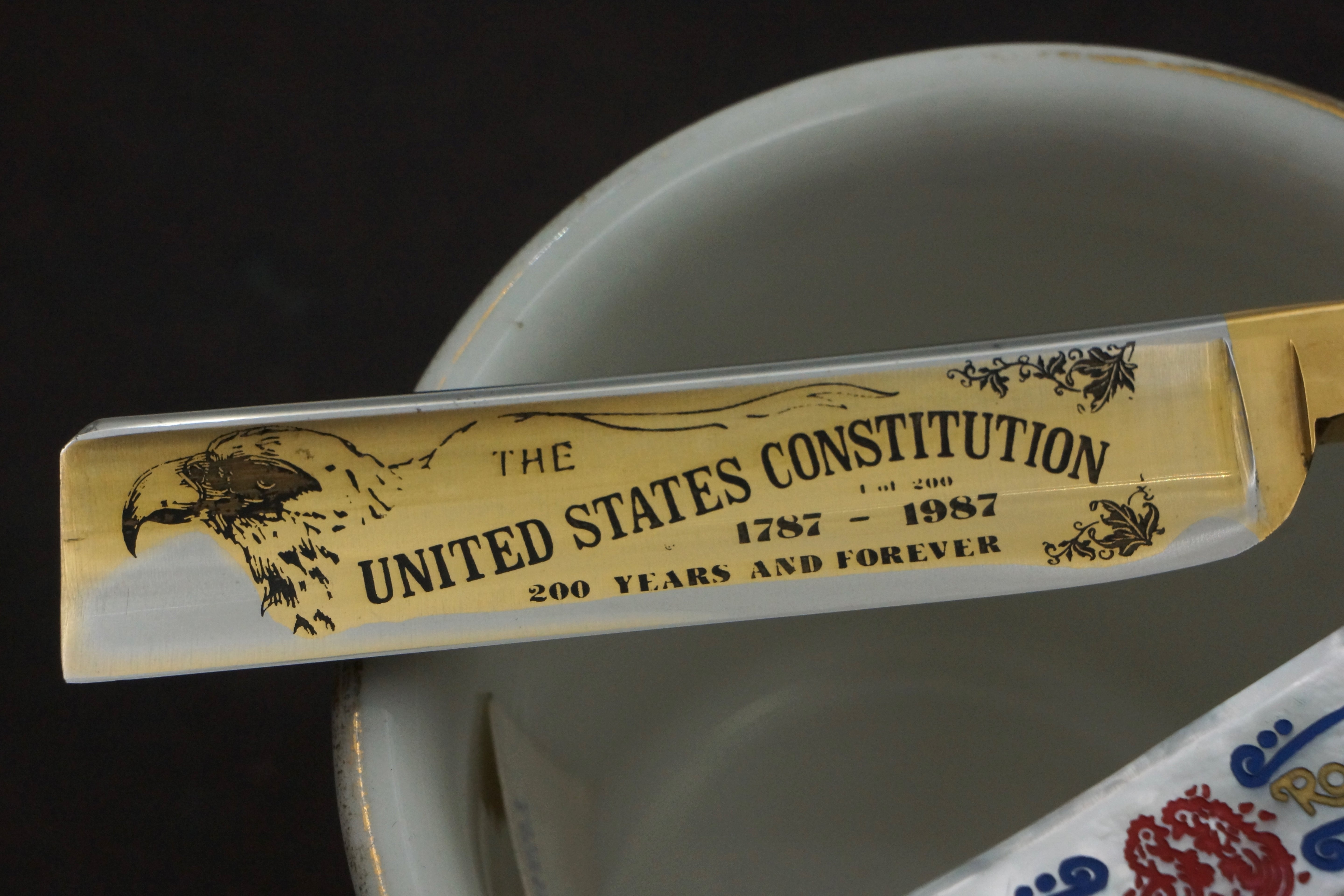 Frank Buster Fight'n Rooster Amazing 11/16 Carved & Engraved Mother of Pearl Scaled- Vintage Solingen Straight Razor - Shave Ready