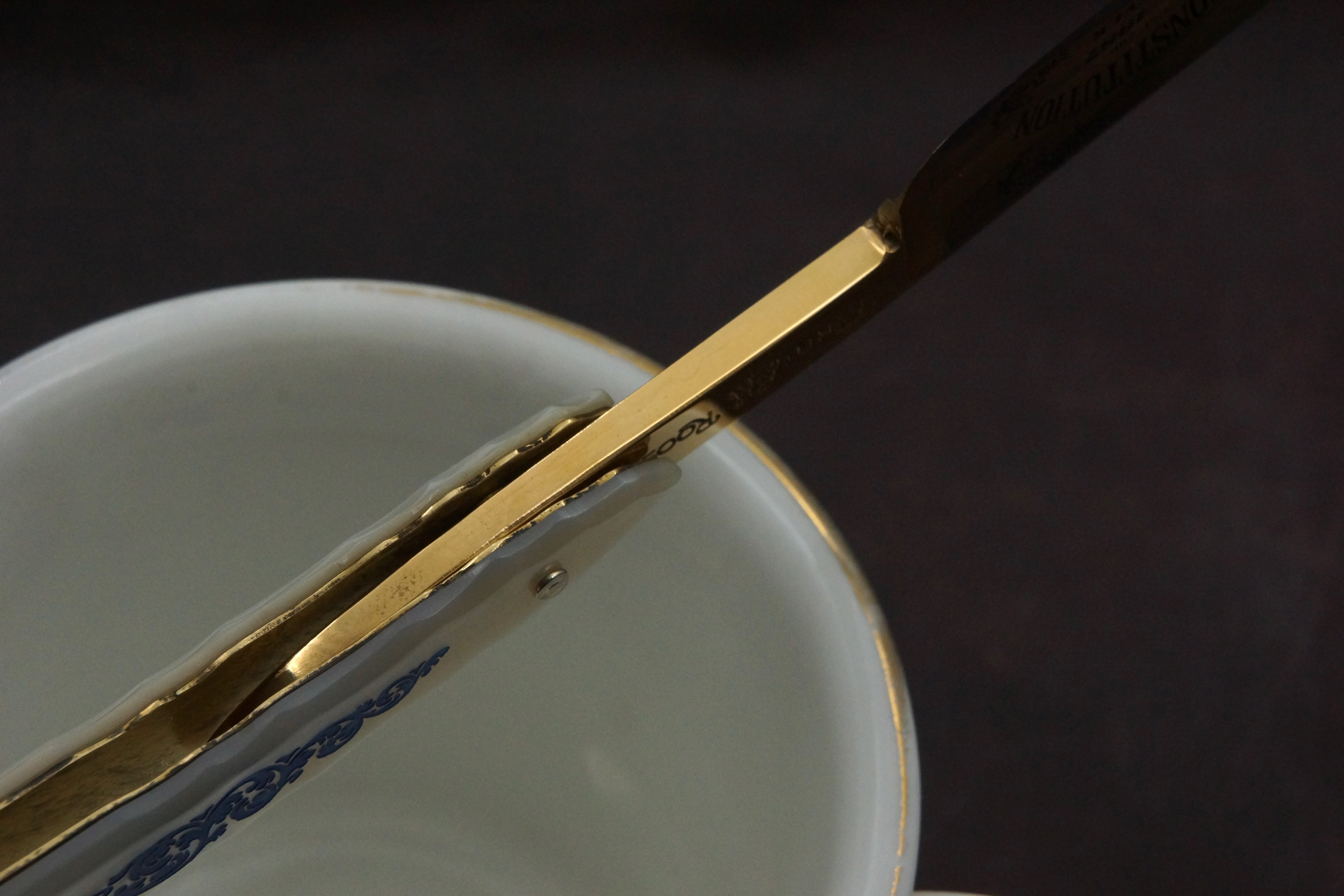 Frank Buster Fight'n Rooster Amazing 11/16 Carved & Engraved Mother of Pearl Scaled- Vintage Solingen Straight Razor - Shave Ready