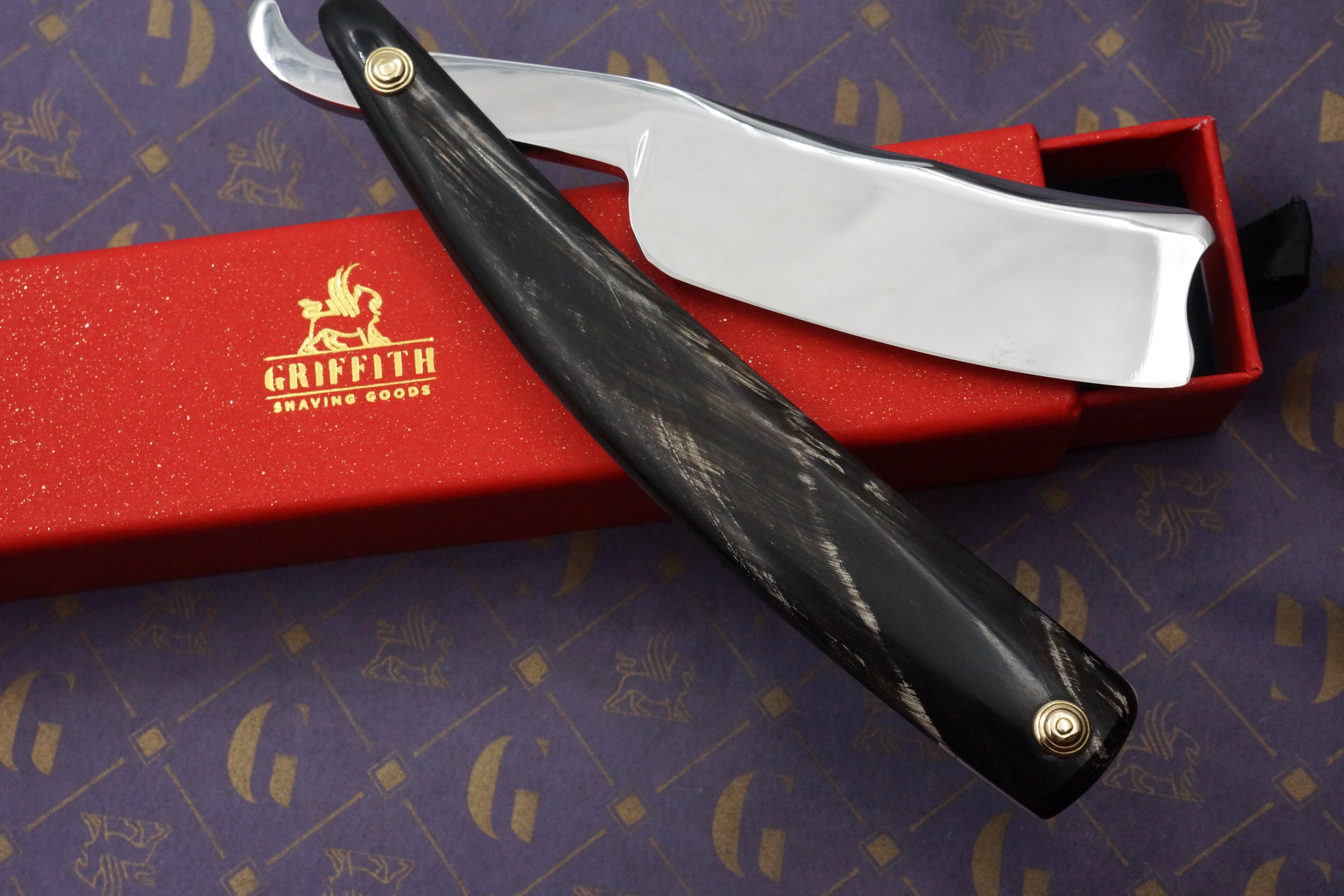 Griffith 1084 Steel 17/16 Quarter Hollow Fancy Blade - Horn Scales Artisan Straight Razor