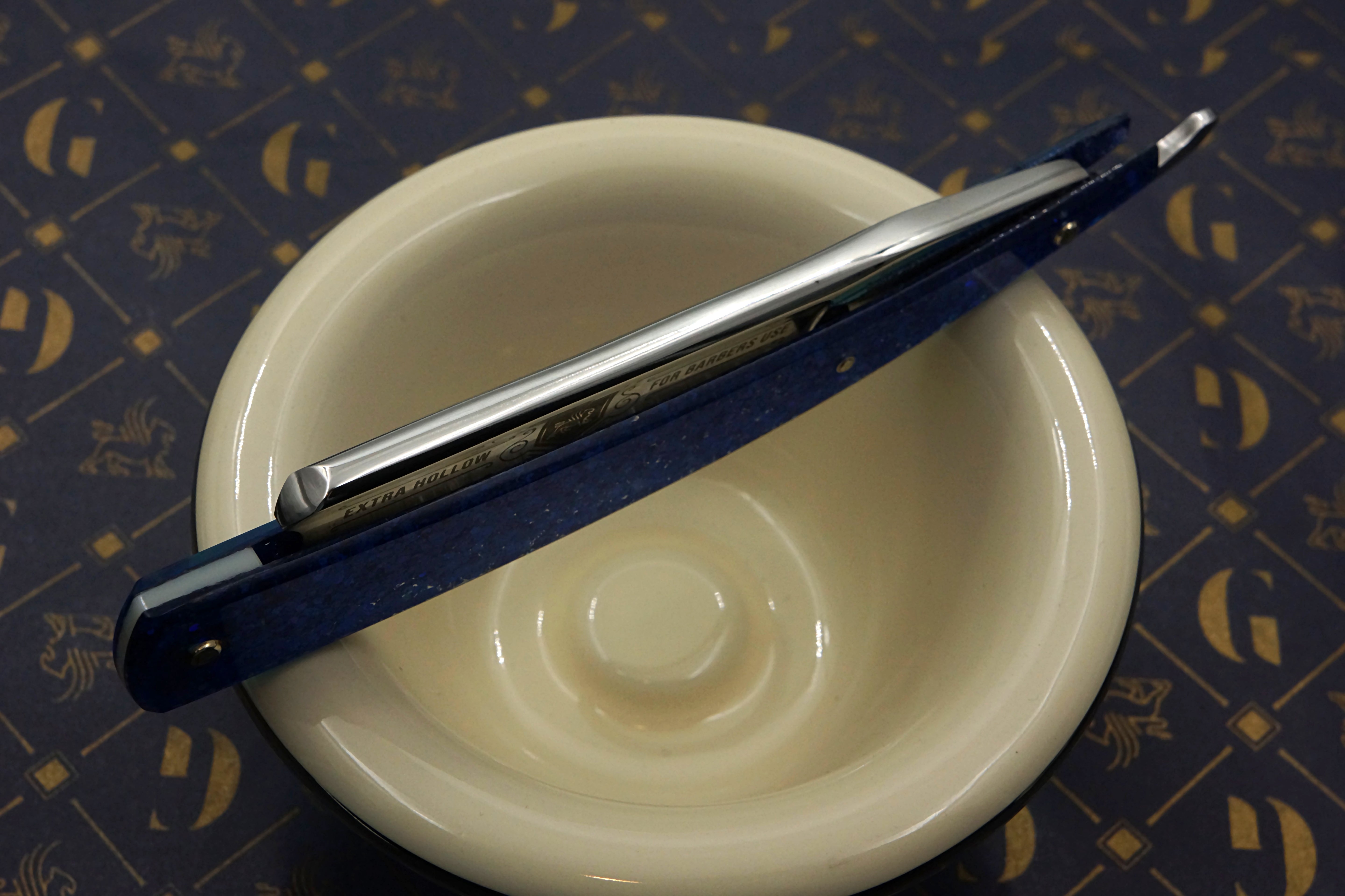 Griffith 8/8 Silver Steel Extra Hollow Etched Blade - Leviathan Sparkle Acrylic Scales Artisan Straight Razor - Shave Ready