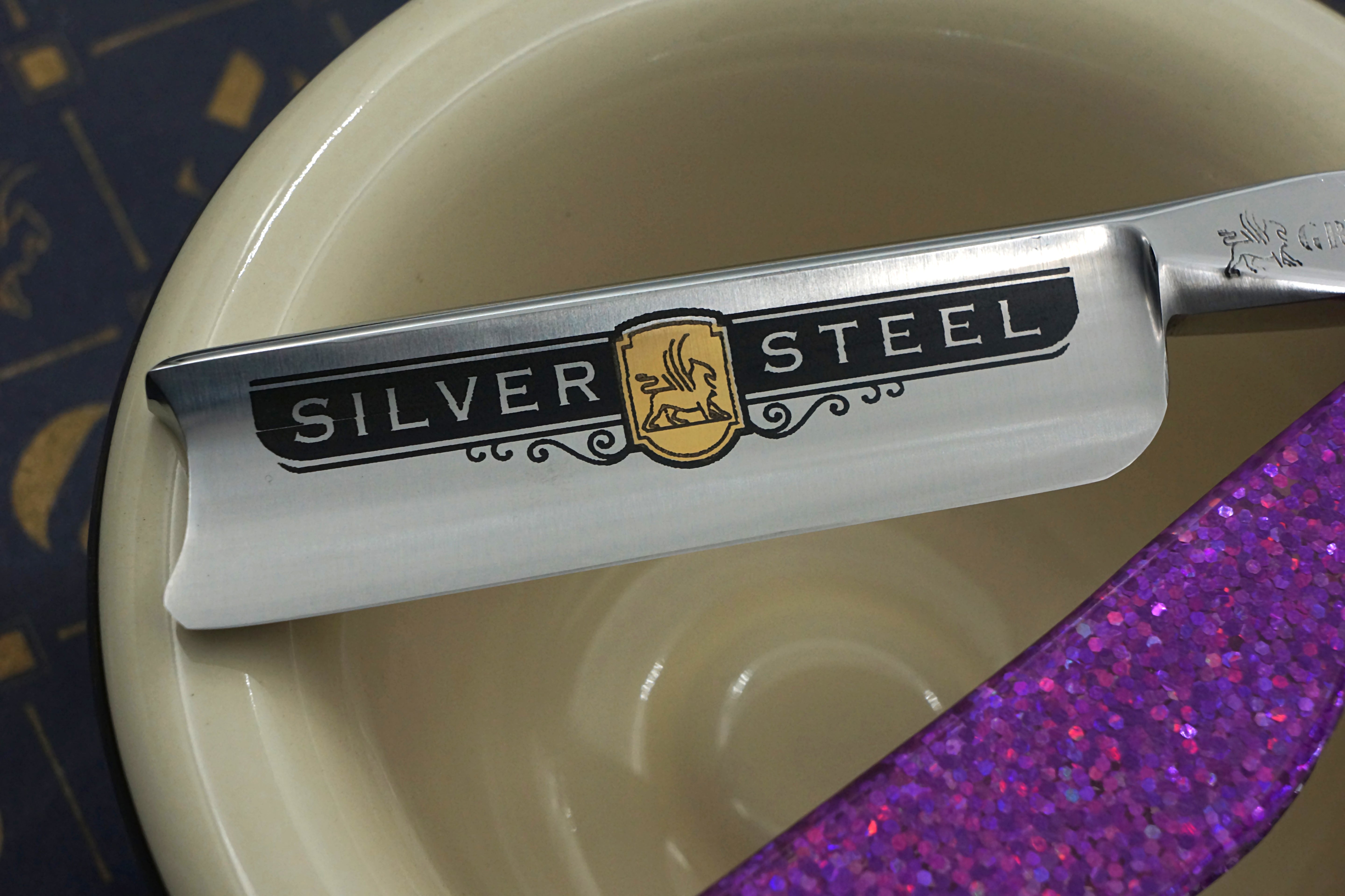 Griffith 13/16 Silver Steel Full Hollow Etched Blade - Dragon Sparkle Scales Artisan Straight Razor - Shave Ready