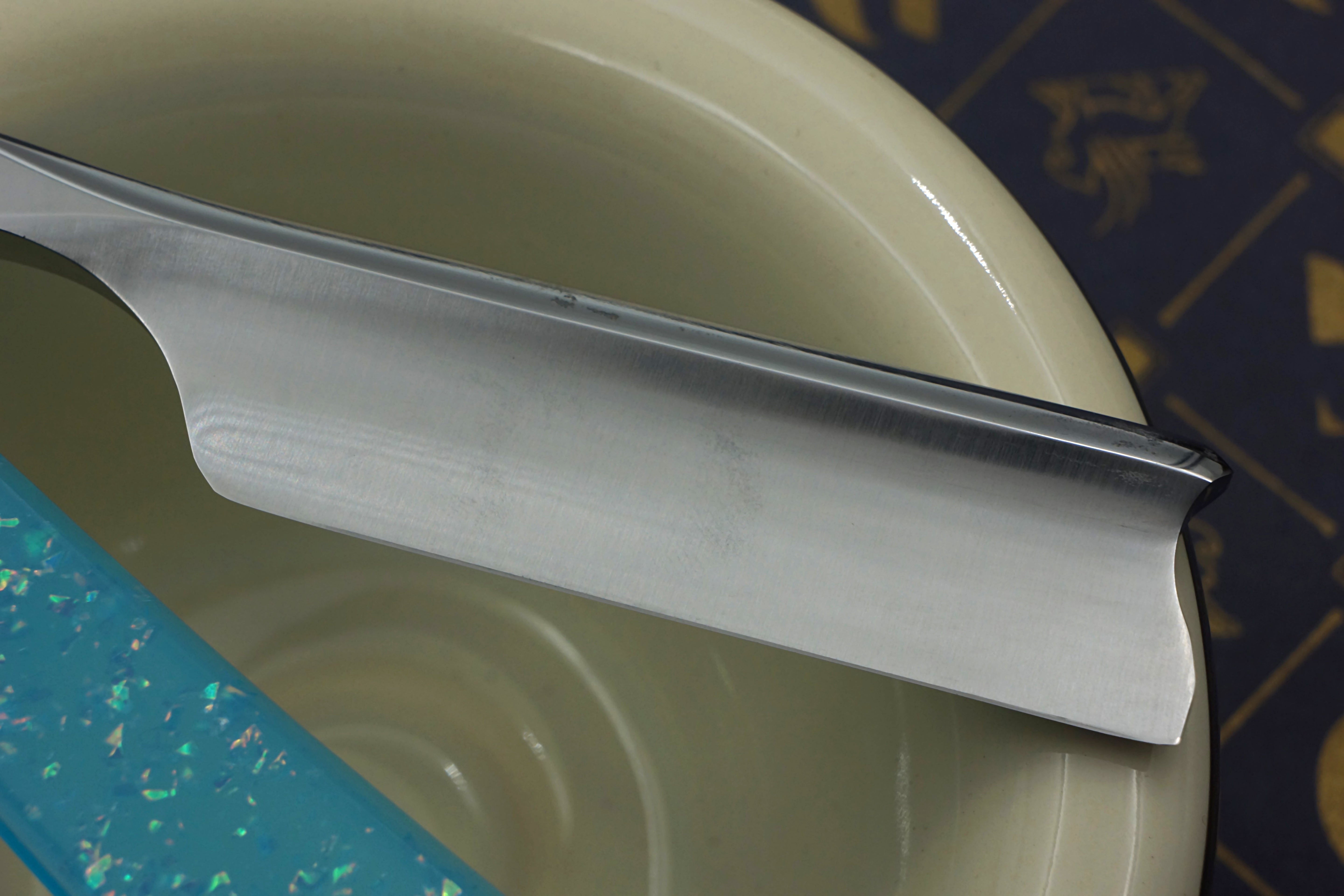 Griffith 13/16 Silver Steel Full Hollow Blade - Neon Blue Crackle Acrylic Scales Artisan Straight Razor - Shave Ready
