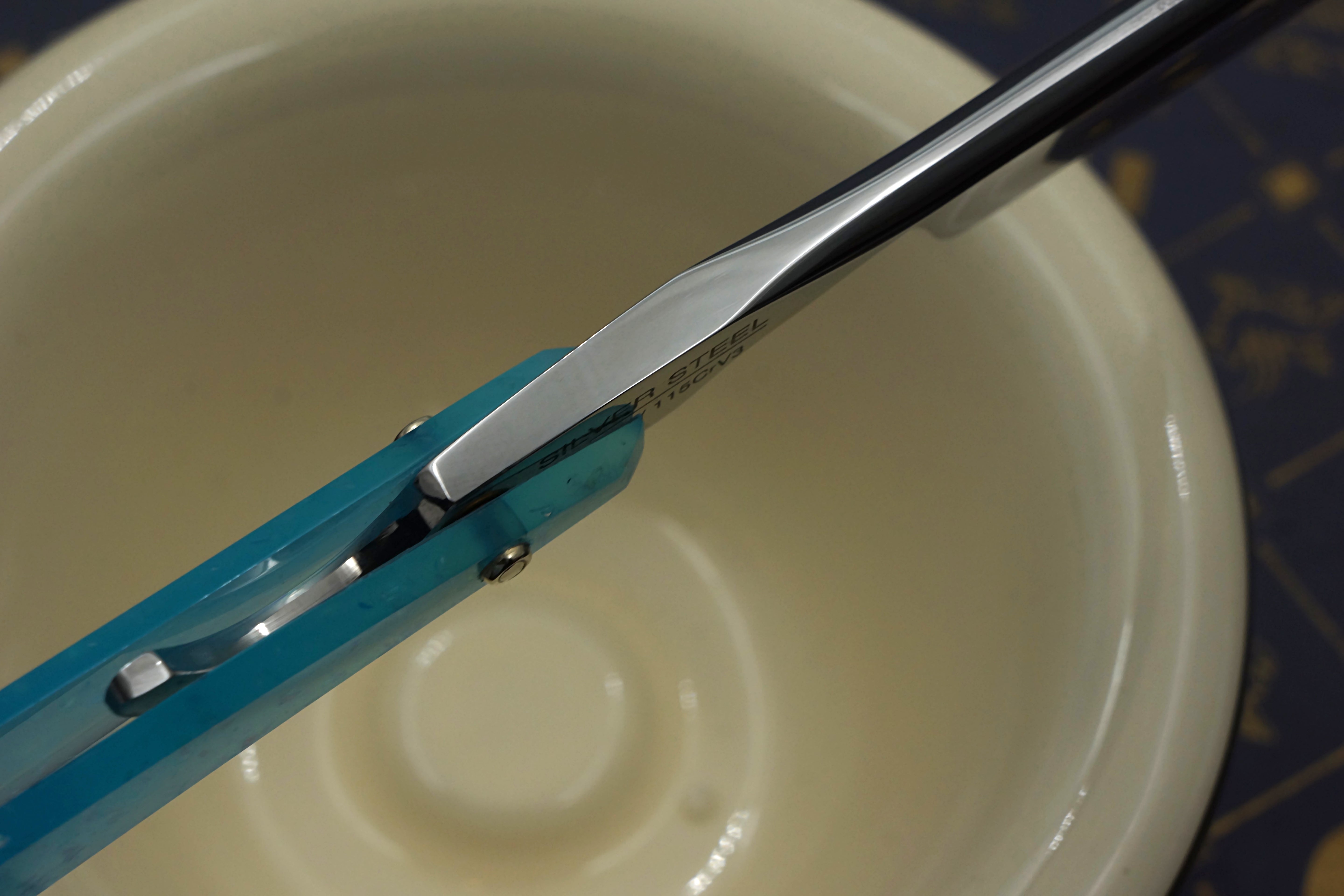 Griffith 13/16 Silver Steel Full Hollow Blade - Neon Blue Crackle Acrylic Scales Artisan Straight Razor - Shave Ready