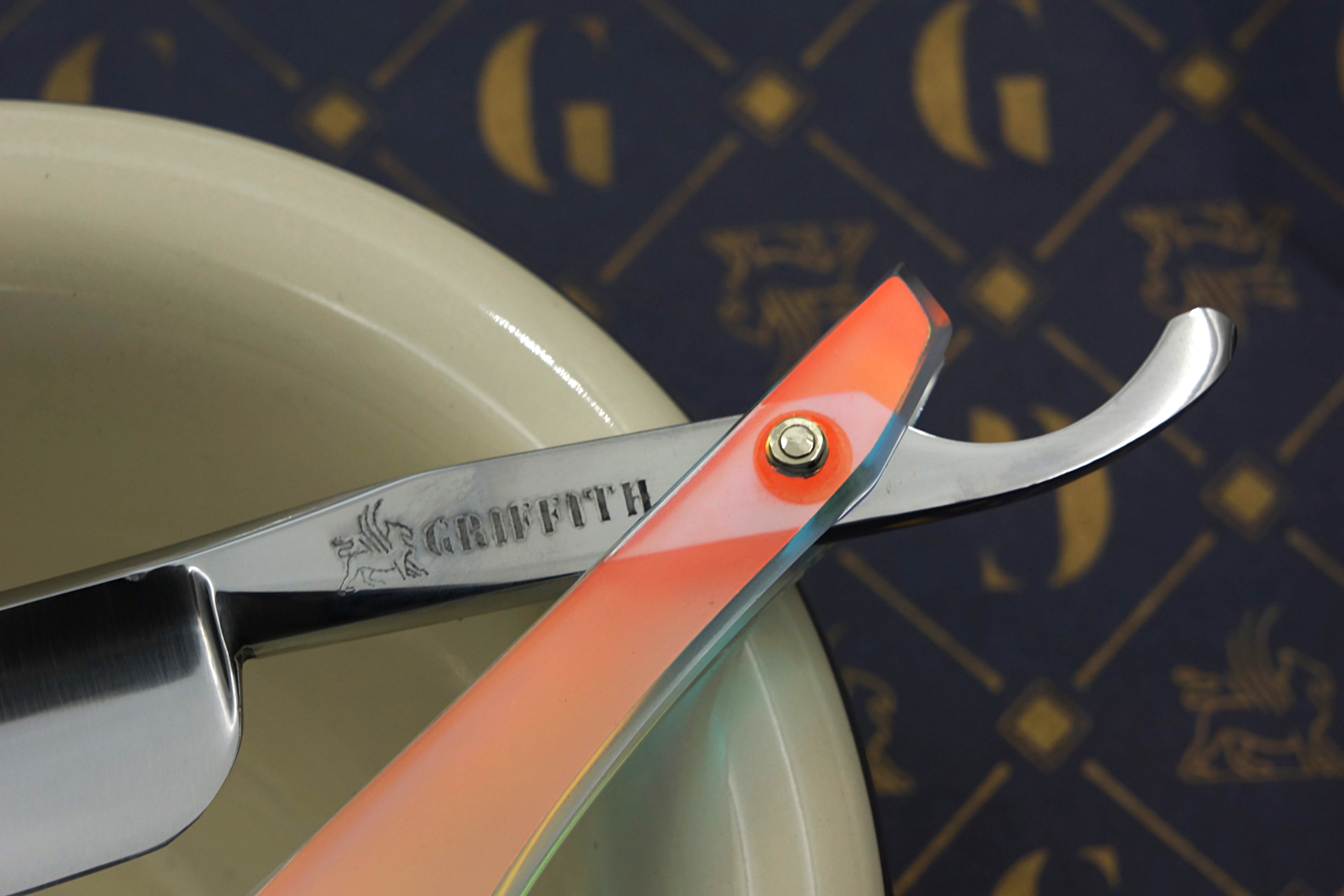 Griffith 13/16 Silver Steel Full Hollow Blade - Iridescent Acrylic Scales Artisan Straight Razor - Shave Ready
