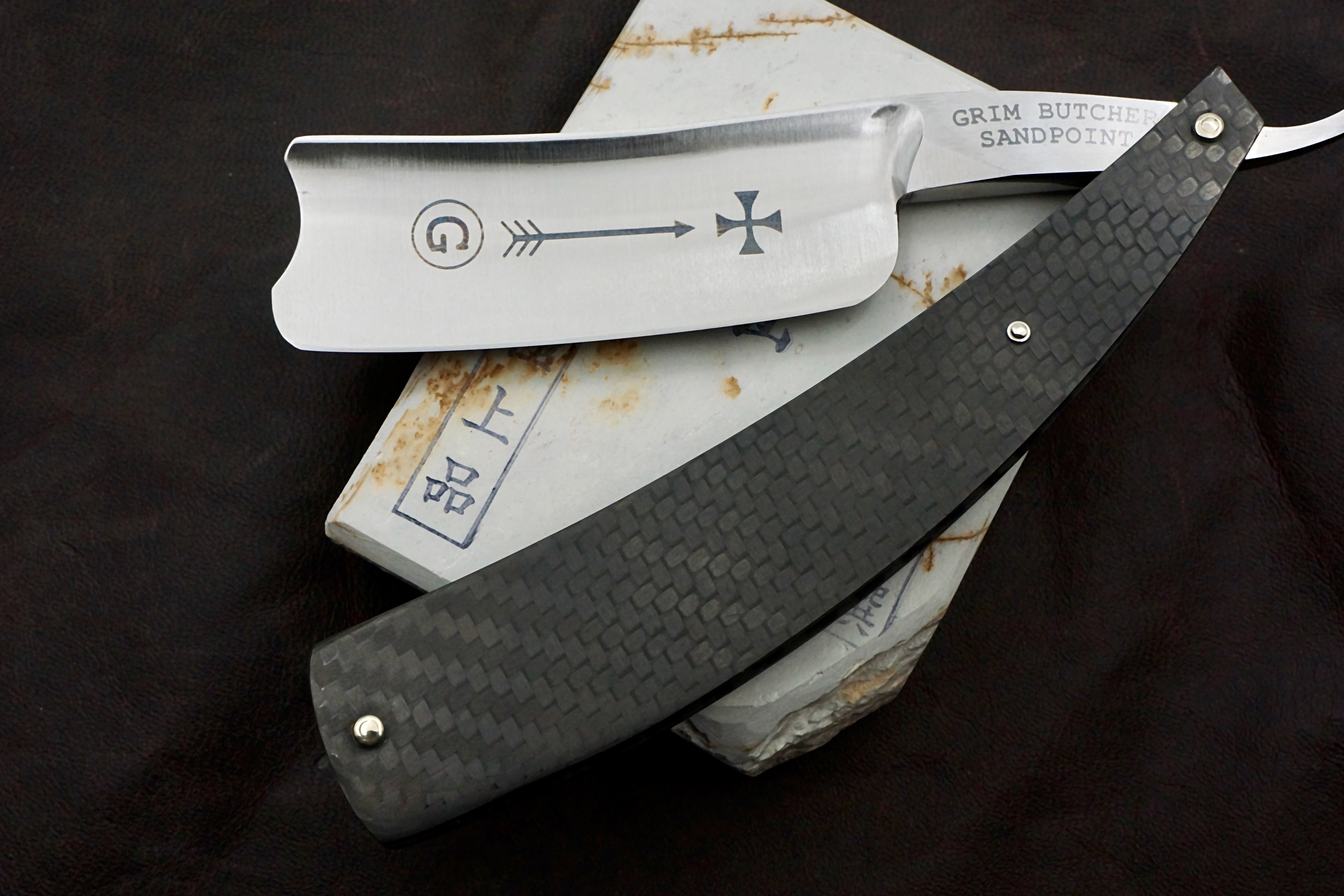 Grim Butcher 9/8 Full Hollow Blade with Carbon Fiber Scales - Preowned Straight Razor - Shave Ready