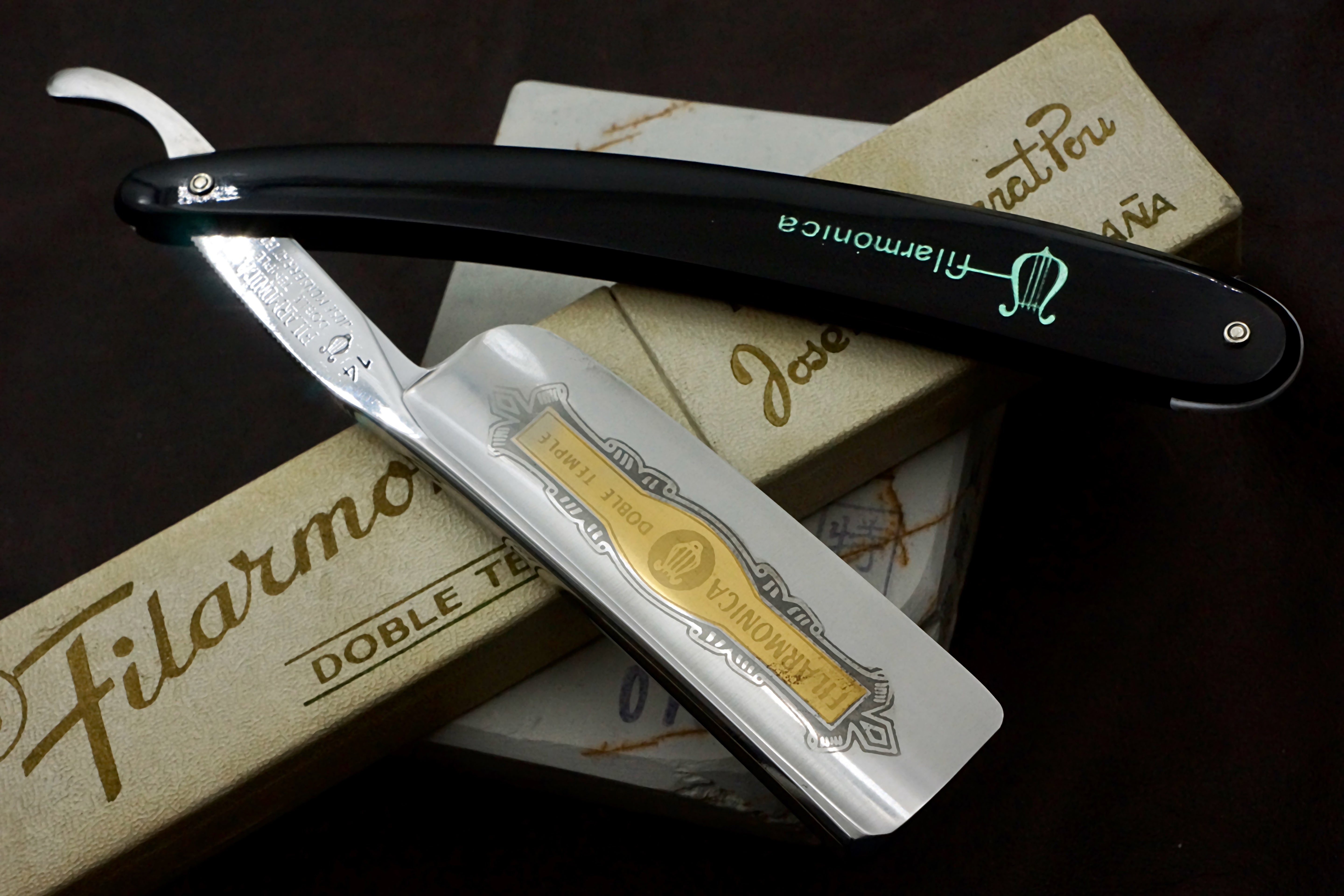 Filarmonica JMP Doble Temple No. 14 15/16" Full Hollow Blade - Near Mint Vintage Spanish Straight Razor - Shave Ready