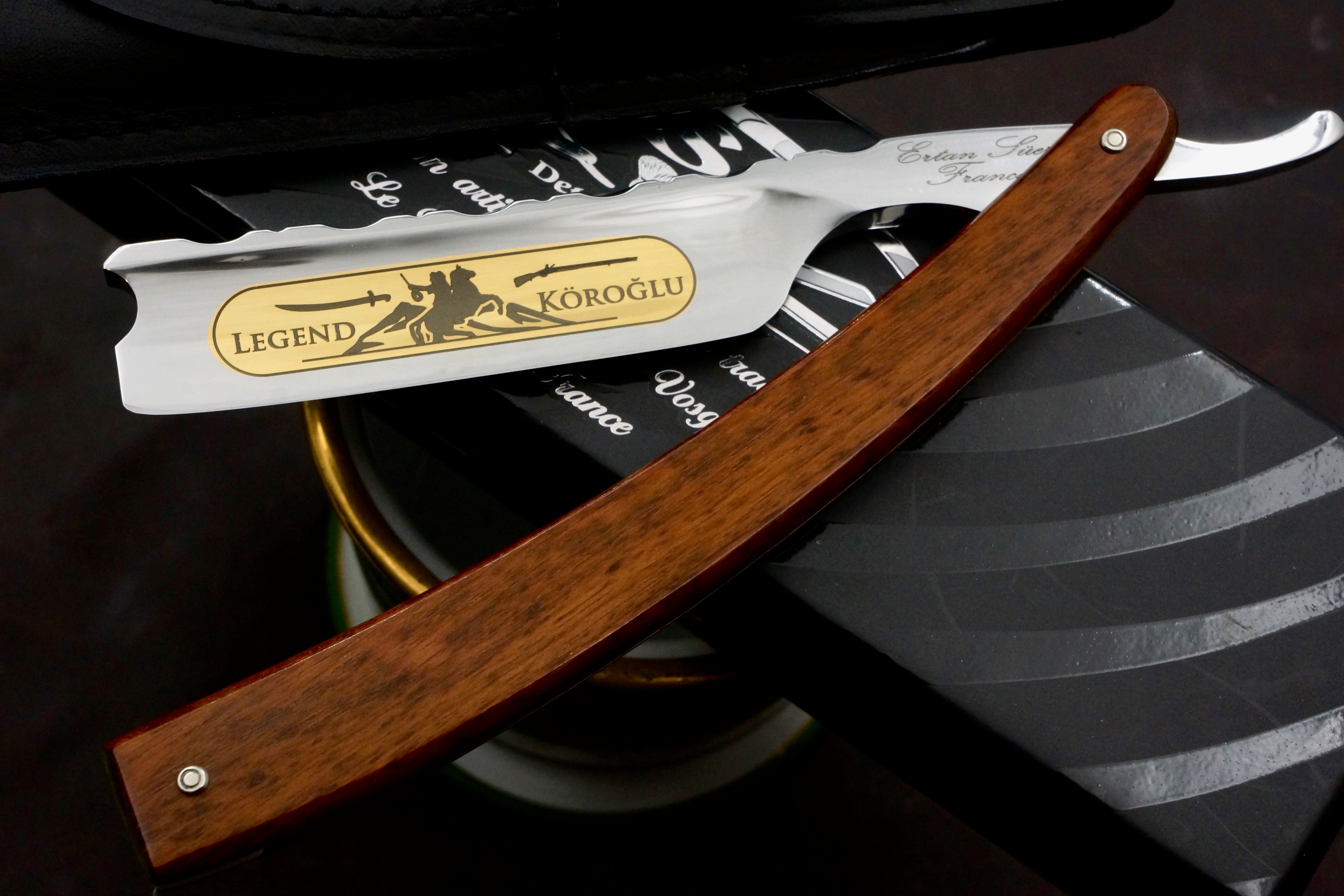 Ertan Suer "Legend Koroglu" 6/8 Full Hollow Fancy Blade with Snakewood Scales - Excellent Preowned French Straight Razor - Shave Ready