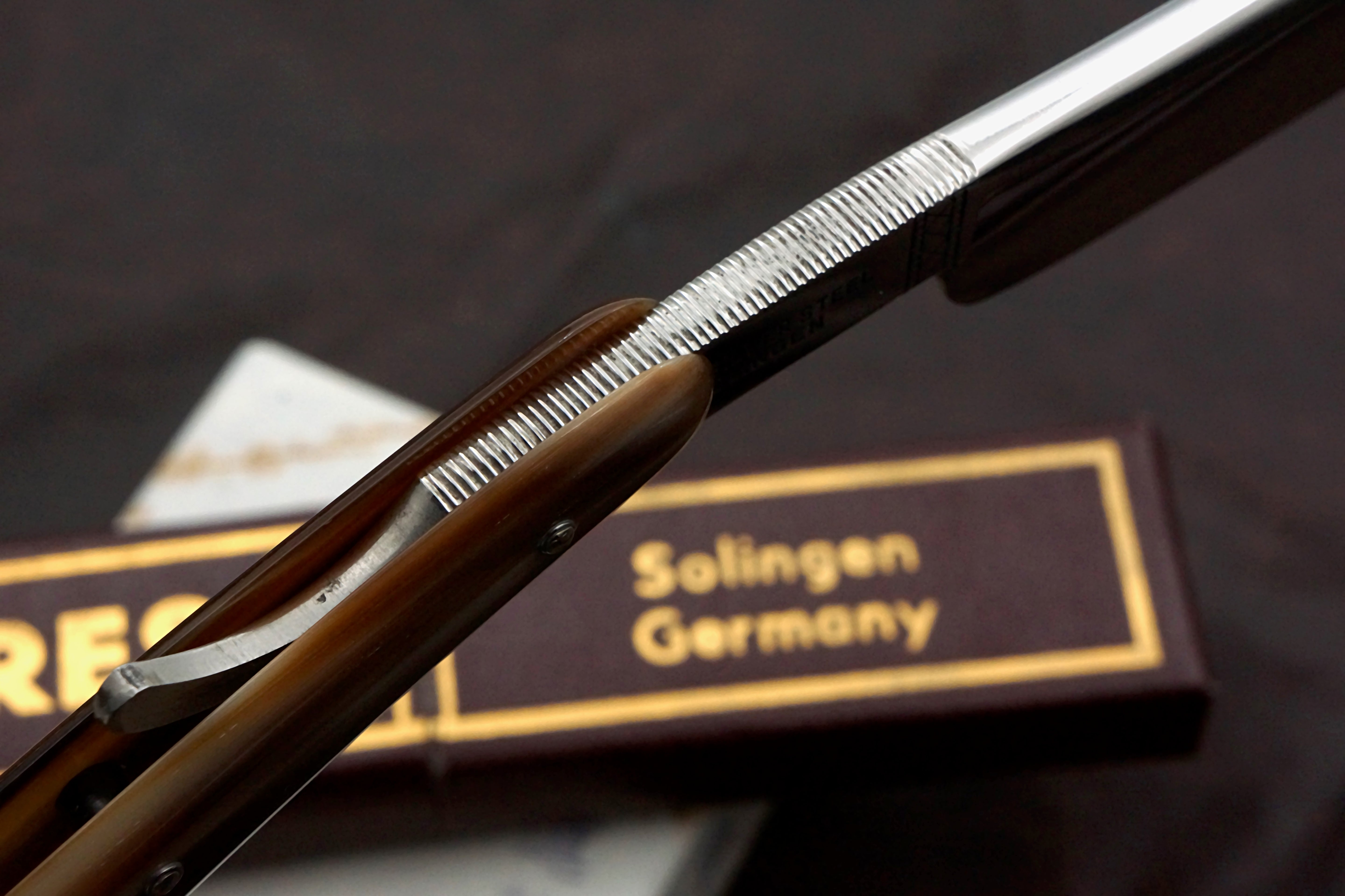 "Progress" - NOS 15/16 Full Hollow Blade - Horn Scales Vintage Solingen Straight Razor - Shave Ready
