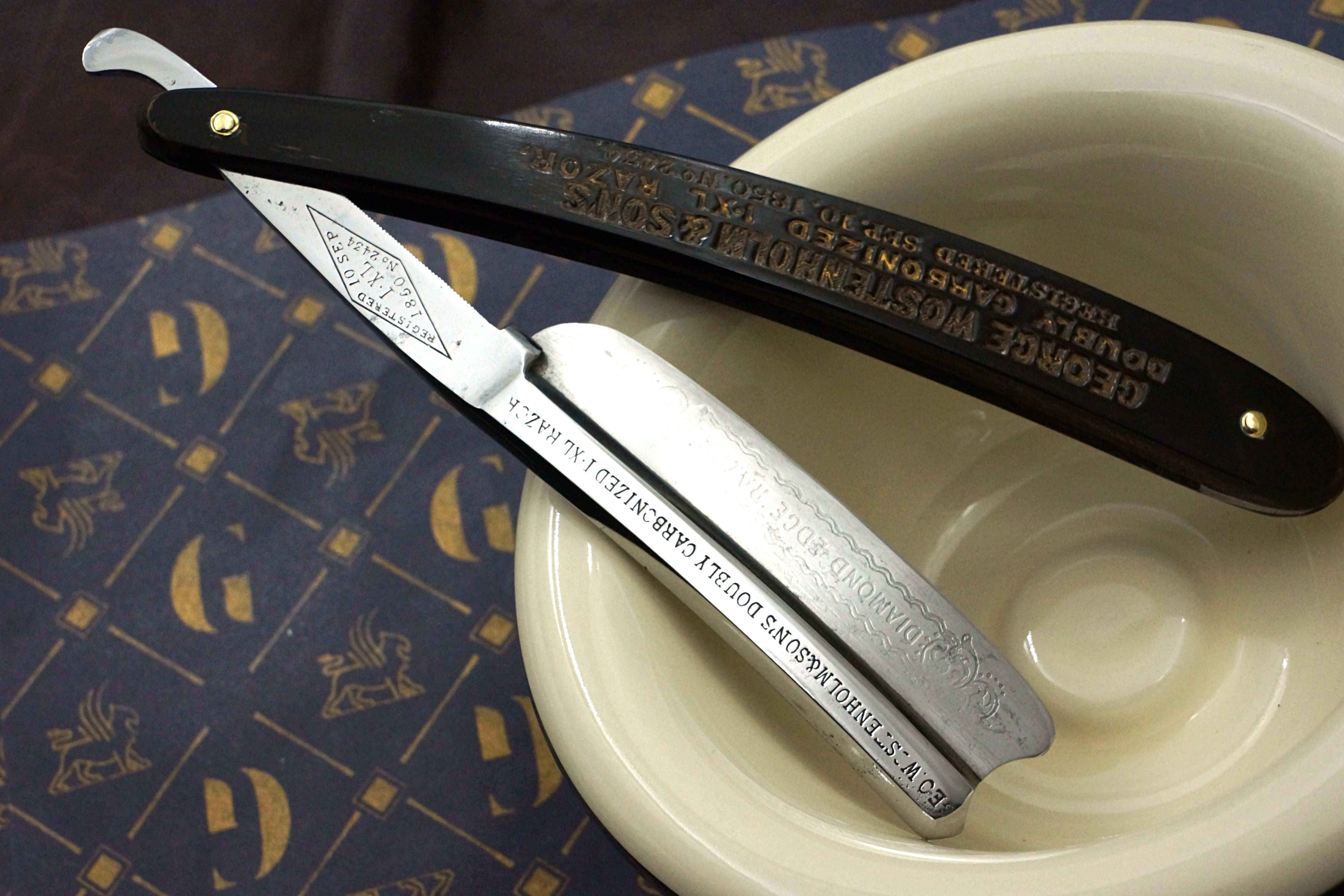 George Wostenholm & Son 7/8 Doubly Carbonized "Diamond Edge" - Rare Fancy Vintage Sheffield Straight Razor - Shave Ready
