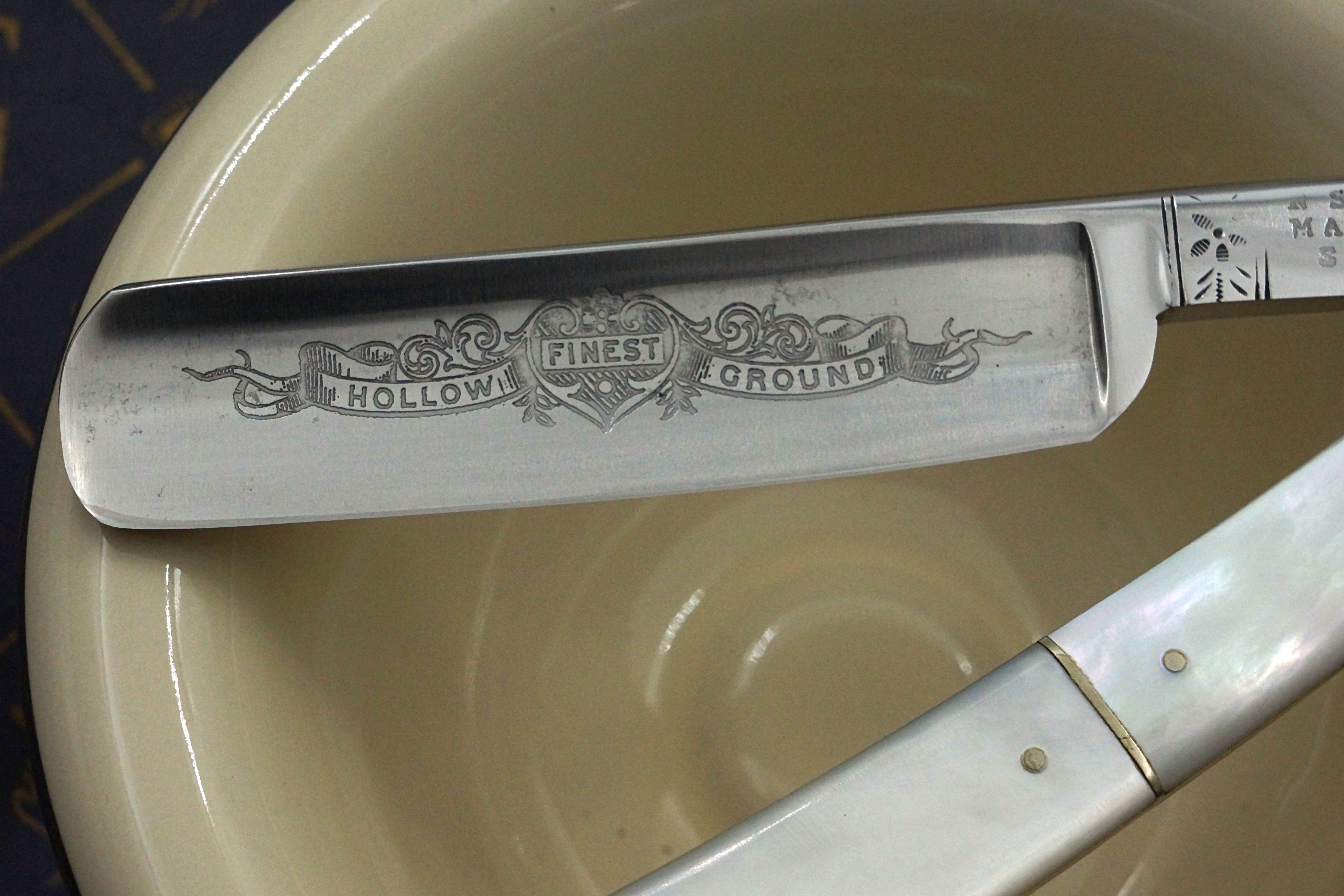 Smith & Son 6/8 - Etched Blade Restored Mother of Pearl Scaled Sheffield Straight Razor - Shave Ready