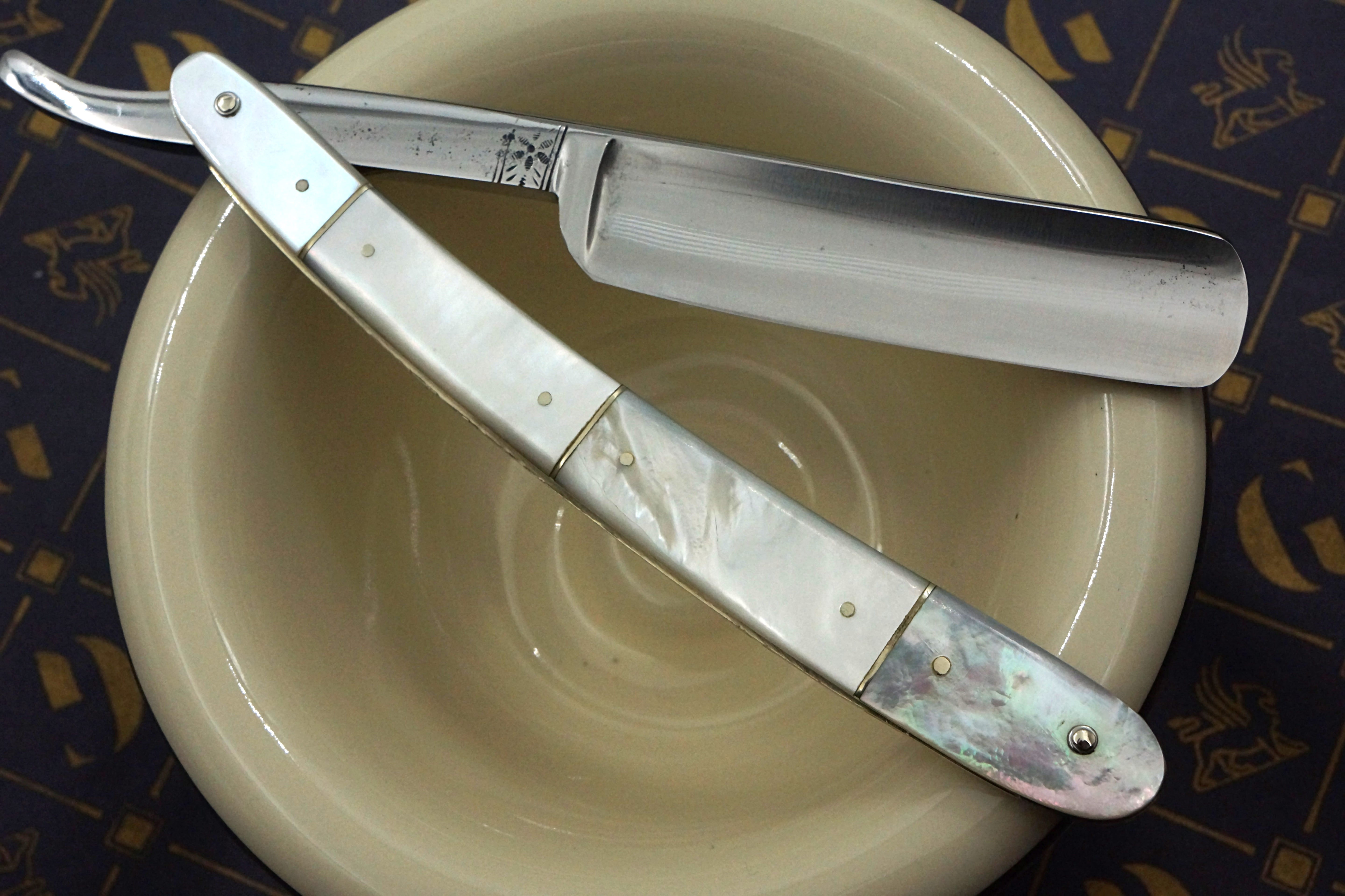 Smith & Son 6/8 - Etched Blade Restored Mother of Pearl Scaled Sheffield Straight Razor - Shave Ready
