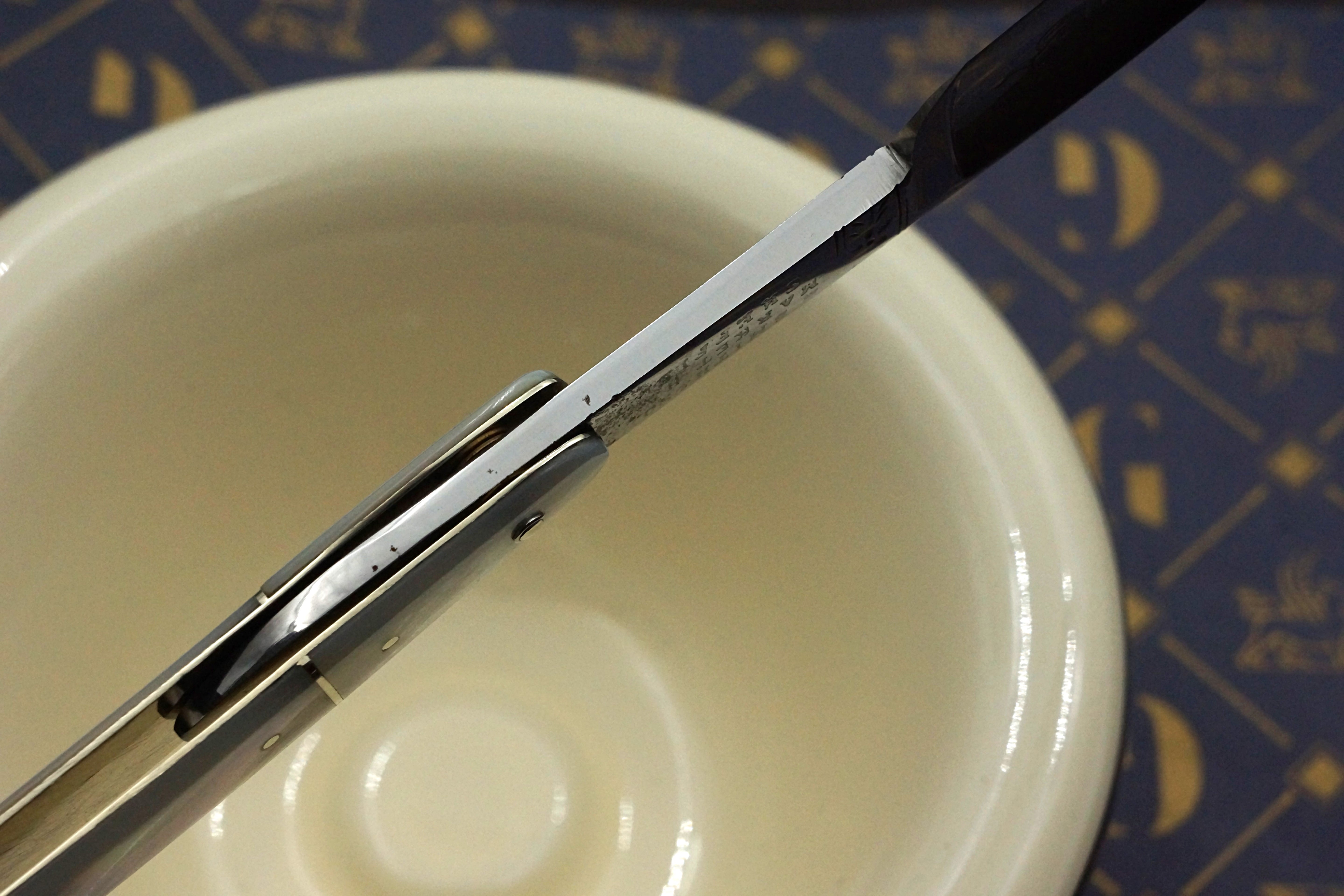 Smith & Son 6/8 - Etched Blade Restored Mother of Pearl Scaled Sheffield Straight Razor - Shave Ready
