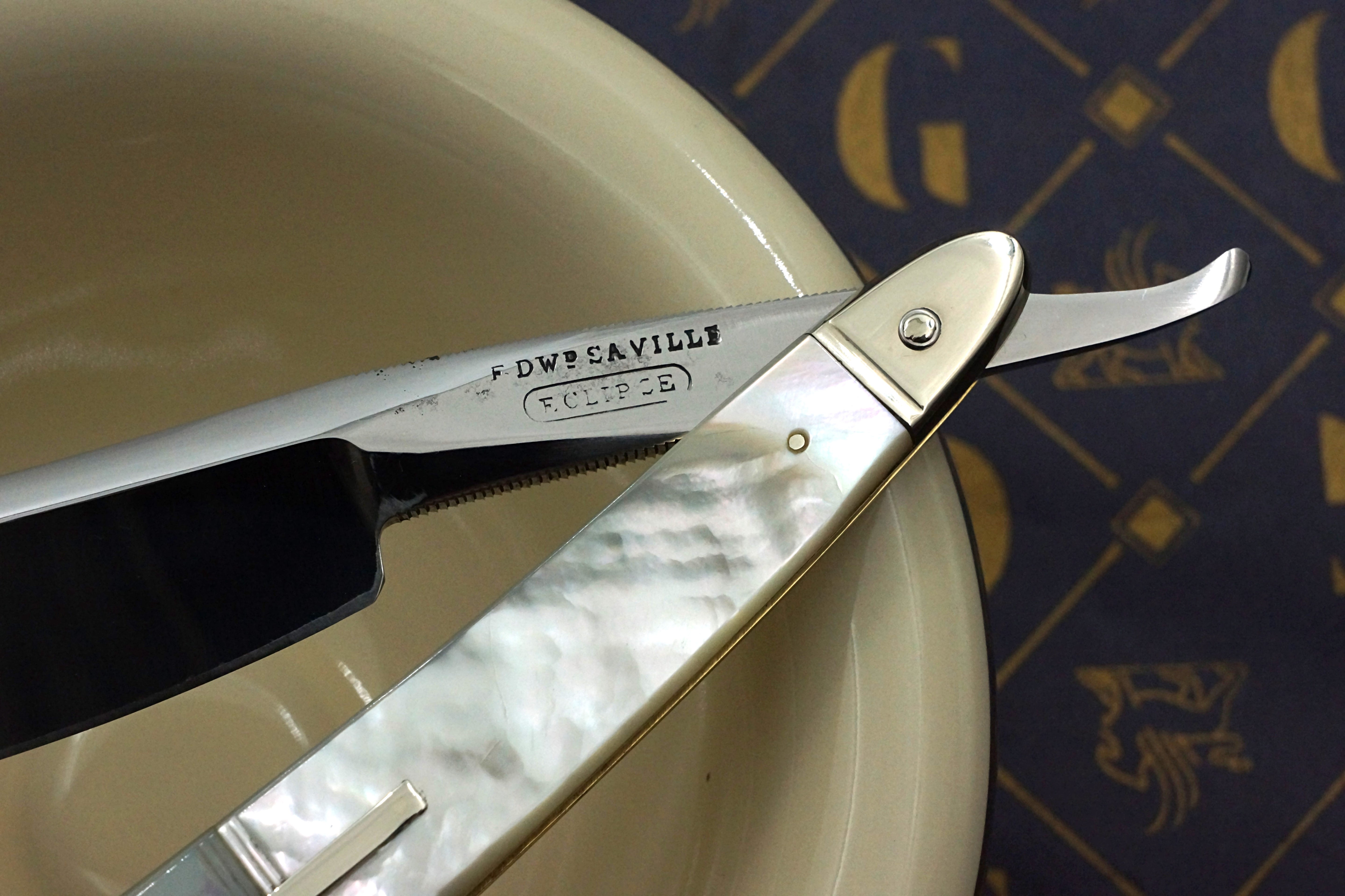 Edward Saville "Eclipse" 6/8 - Fancy Grind Fully Restored Mother of Pearl Scaled Sheffield Straight Razor - Shave Ready
