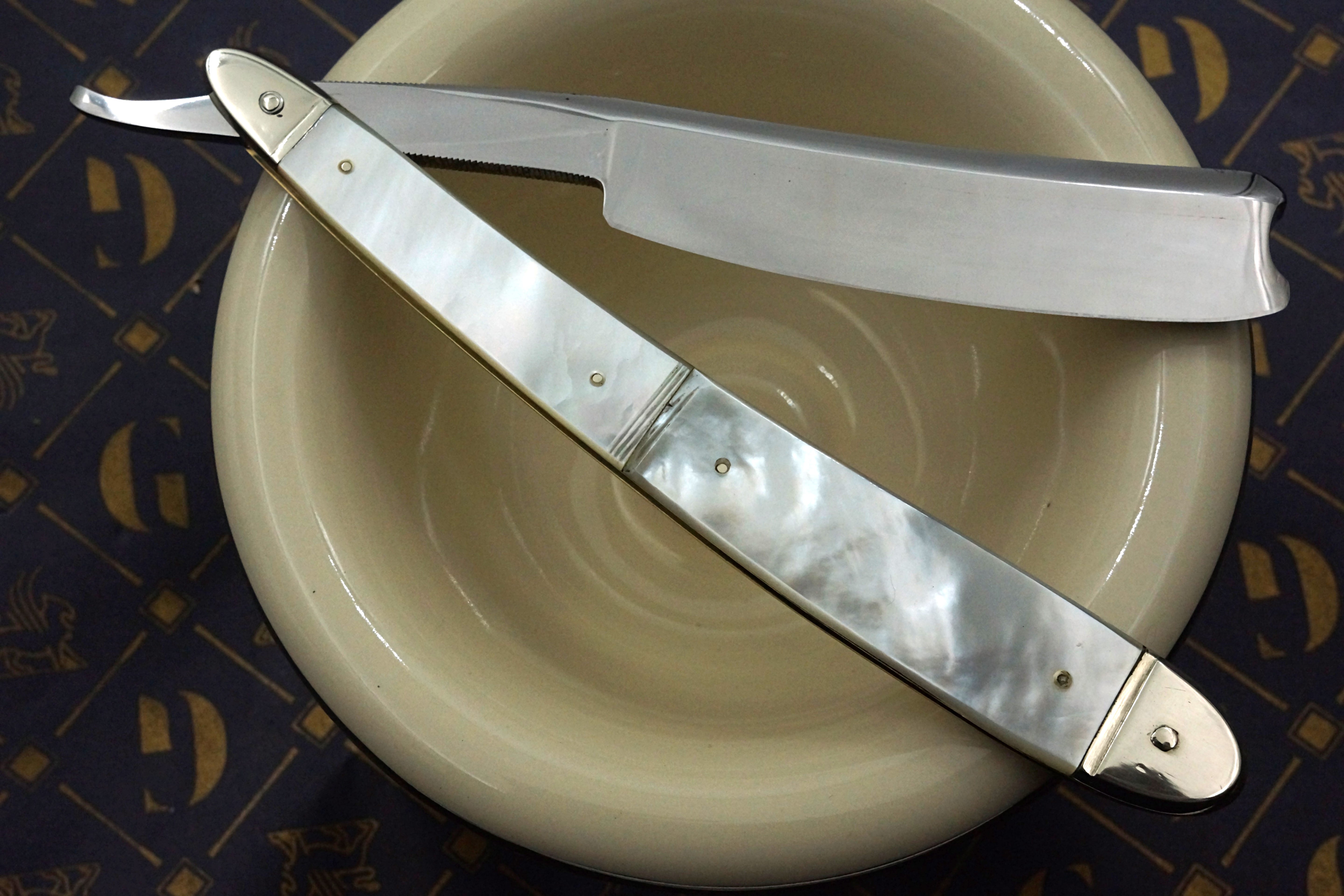 Edward Saville "Eclipse" 6/8 - Fancy Grind Fully Restored Mother of Pearl Scaled Sheffield Straight Razor - Shave Ready