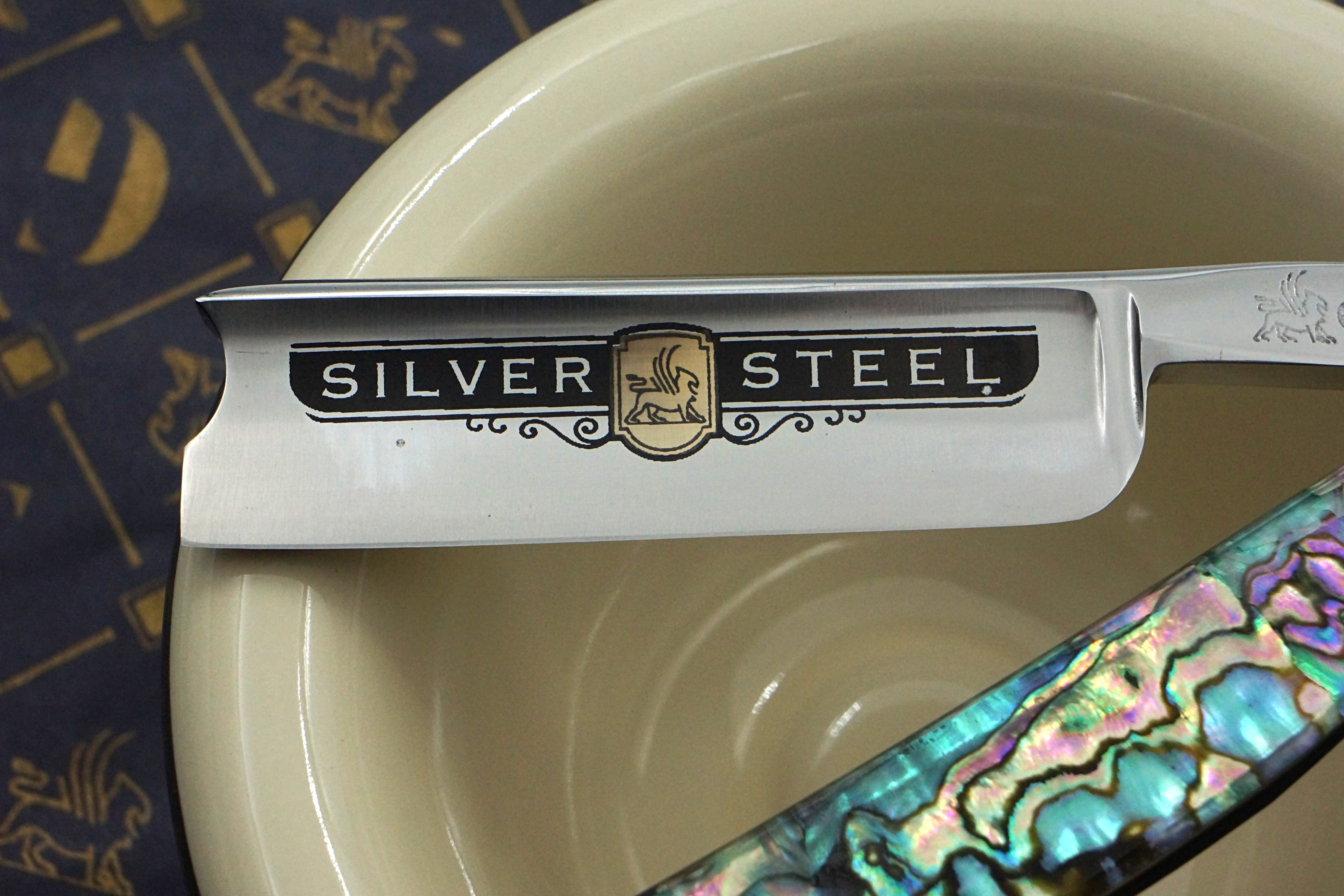 Griffith 13/16 Silver Steel Full Hollow Etched Blade - Abalone Scales Artisan Straight Razor - Shave Ready