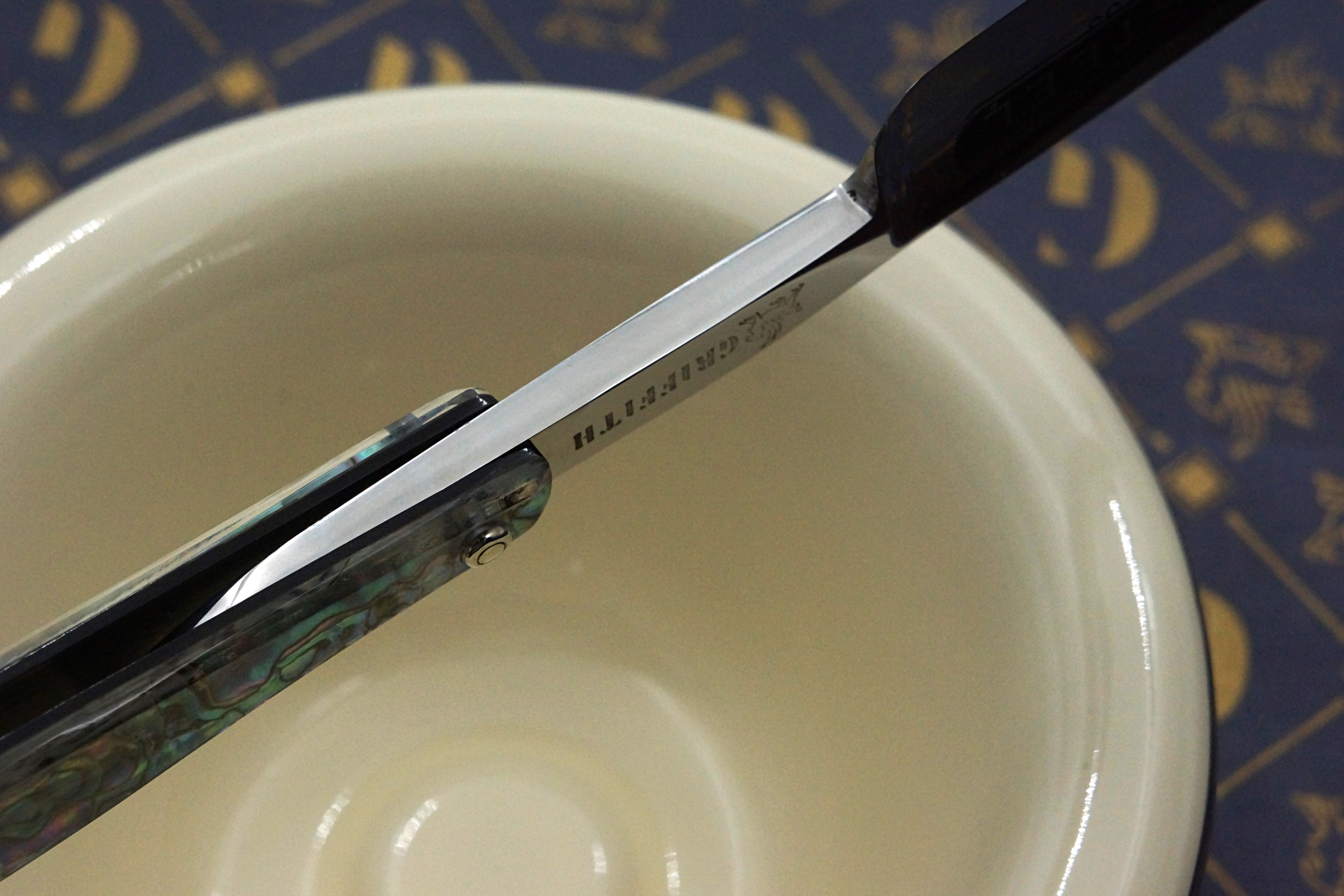 Griffith 13/16 Silver Steel Full Hollow Etched Blade - Abalone Scales Artisan Straight Razor - Shave Ready