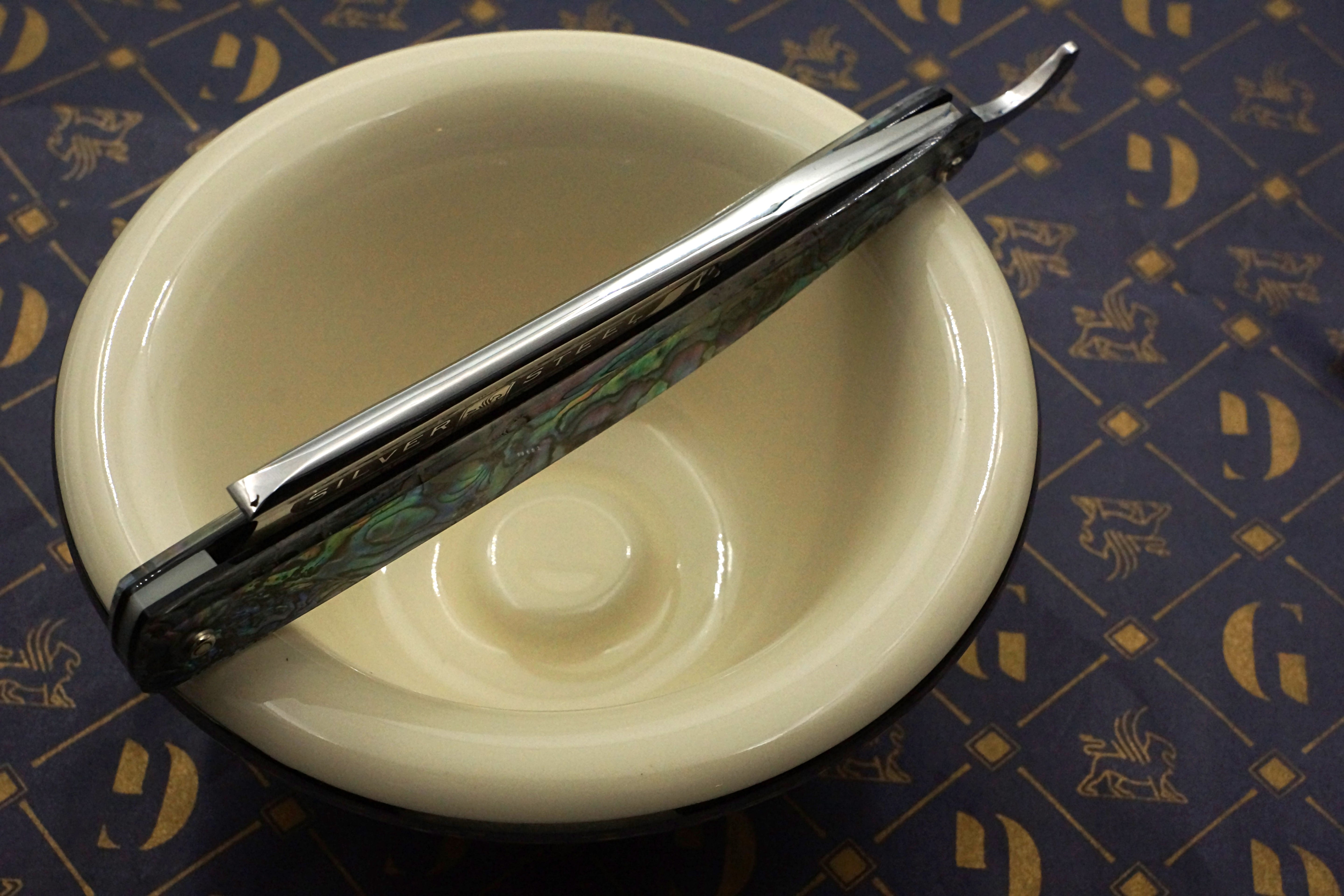 Griffith 13/16 Silver Steel Full Hollow Etched Blade - Abalone Scales Artisan Straight Razor - Shave Ready