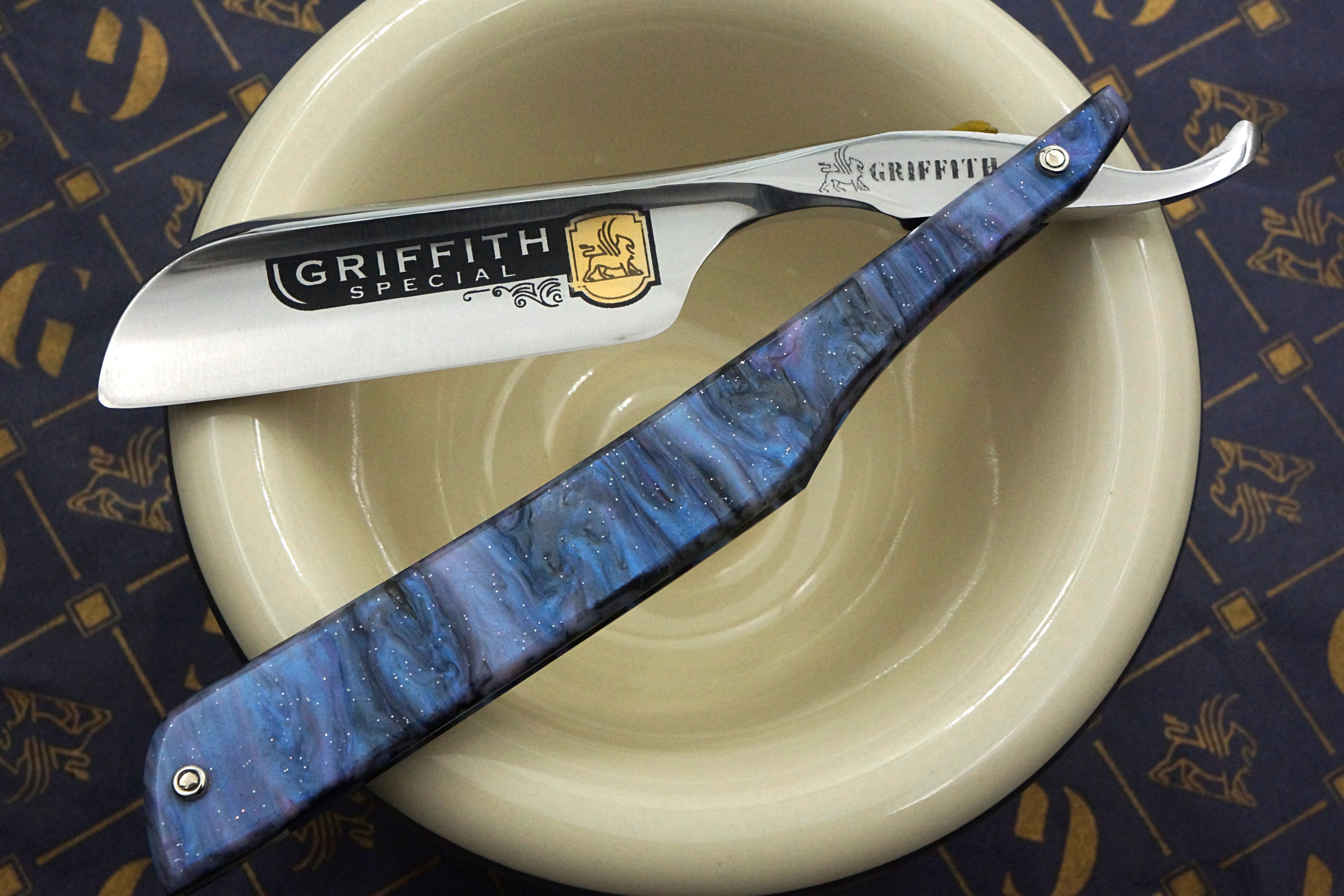 Griffith 13/16 Full Hollow Blade - Purple Starry Sky Acrylic Scales Artisan Straight Razor