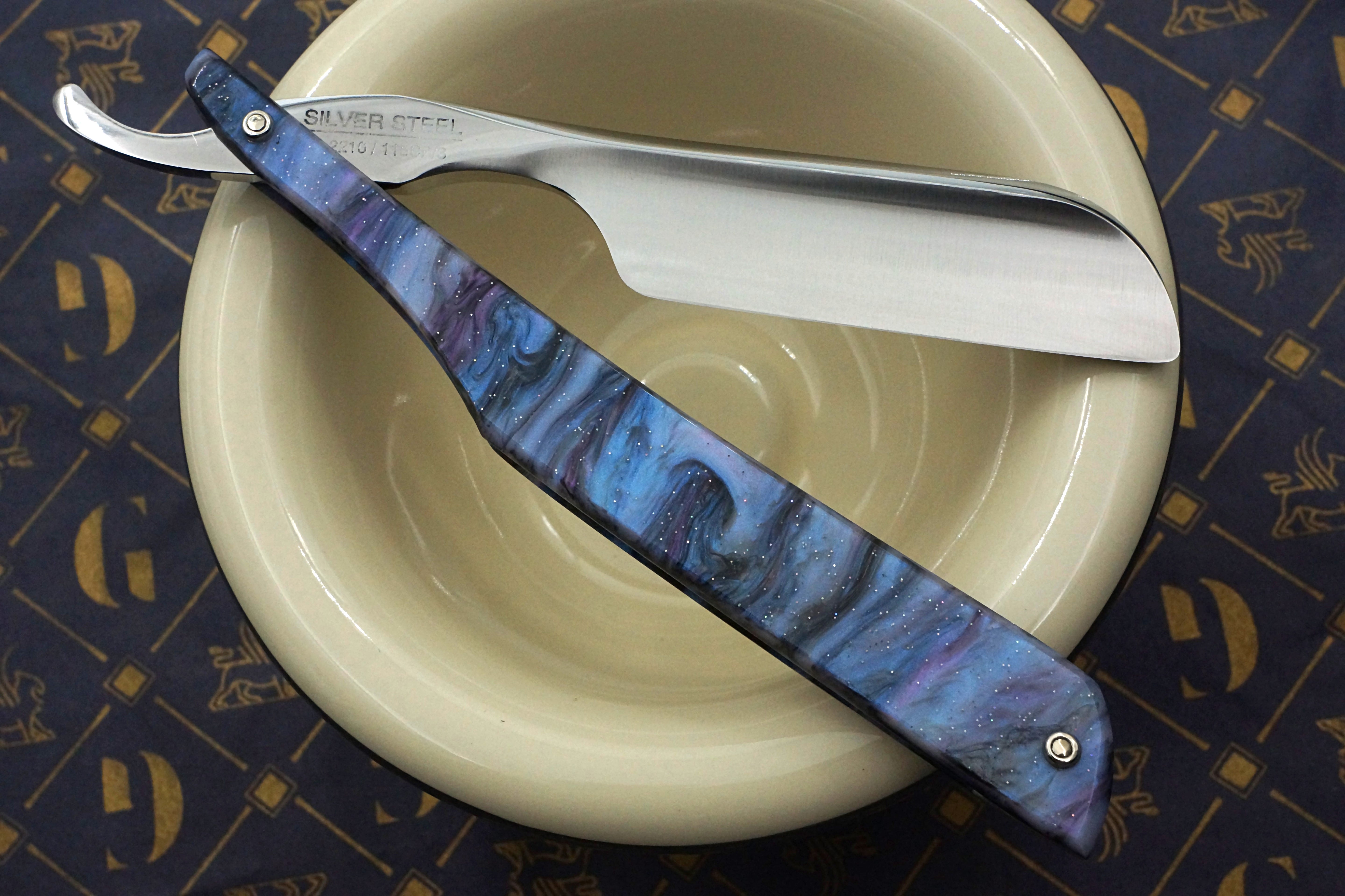 Griffith 13/16 Full Hollow Blade - Purple Starry Sky Acrylic Scales Artisan Straight Razor