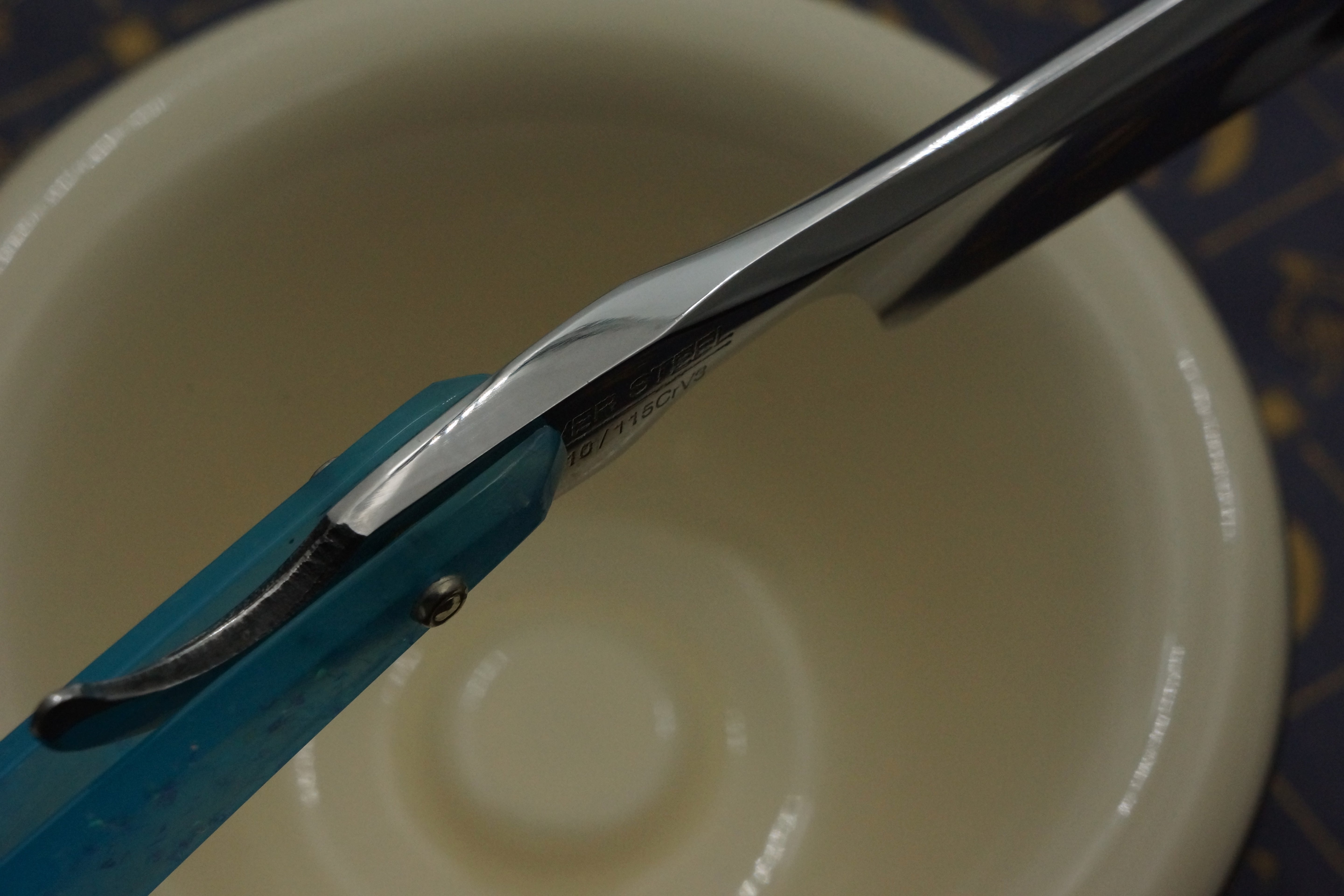 Griffith 13/16 Silver Steel Full Hollow Blade - Neon Blue Crackle Acrylic Scales Artisan Straight Razor - Shave Ready