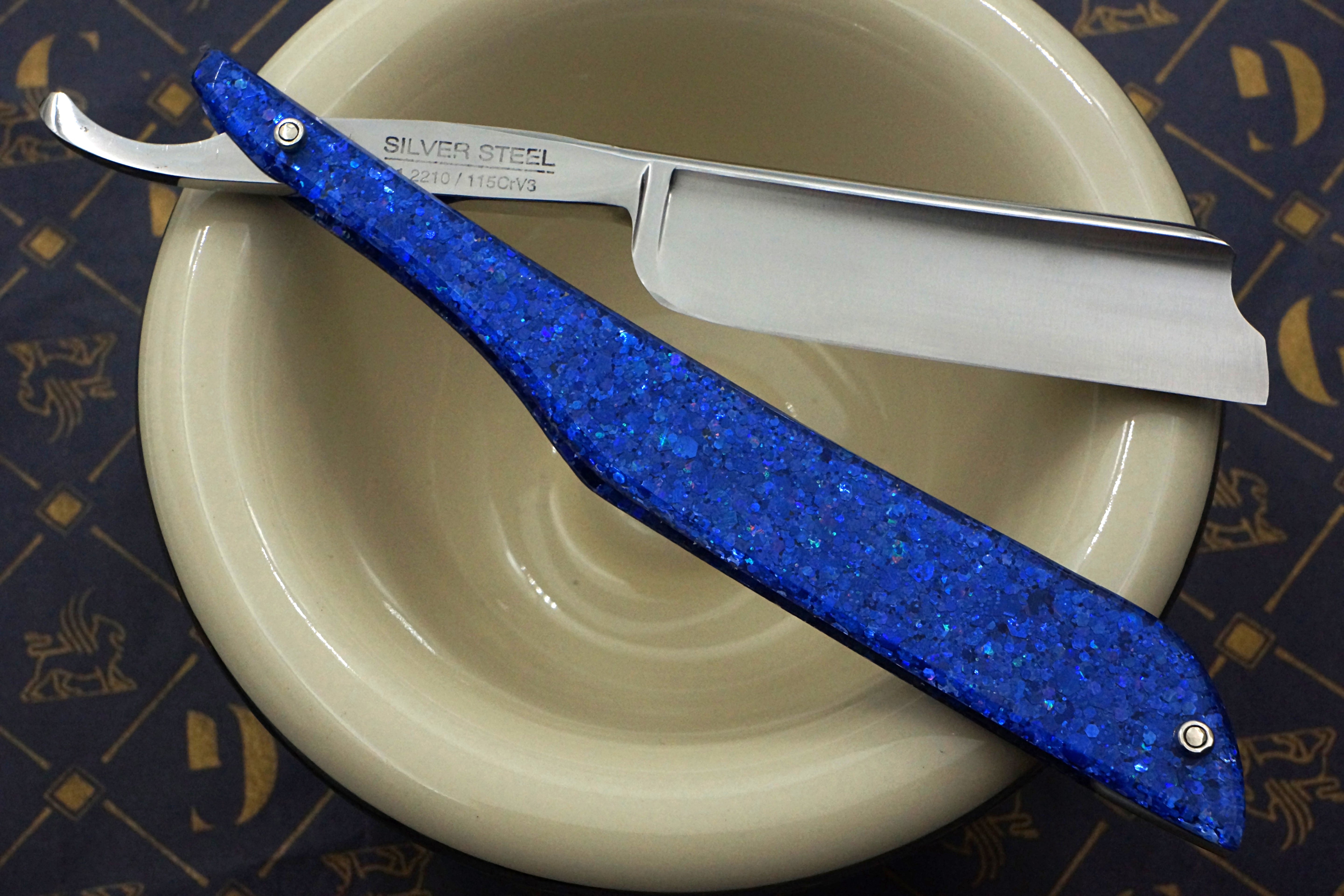 Griffith 13/16 Silver Steel Full Hollow Etched Blade - Leviathan Sparkle Acrylic Scales Artisan Straight Razor - Shave Ready